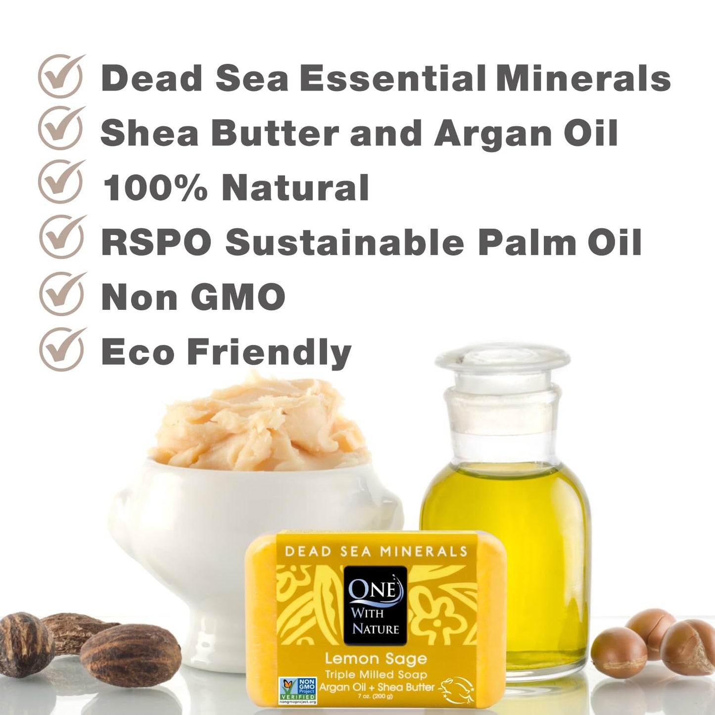 One With Nature Dead Sea Salt Lemon Sage Soap 7oz 3-Pack - Purifying and Exfoliating Soap Bar with Dead Sea Minerals for Face & Body, for Men & Women Beauty & Personal Care One With Nature