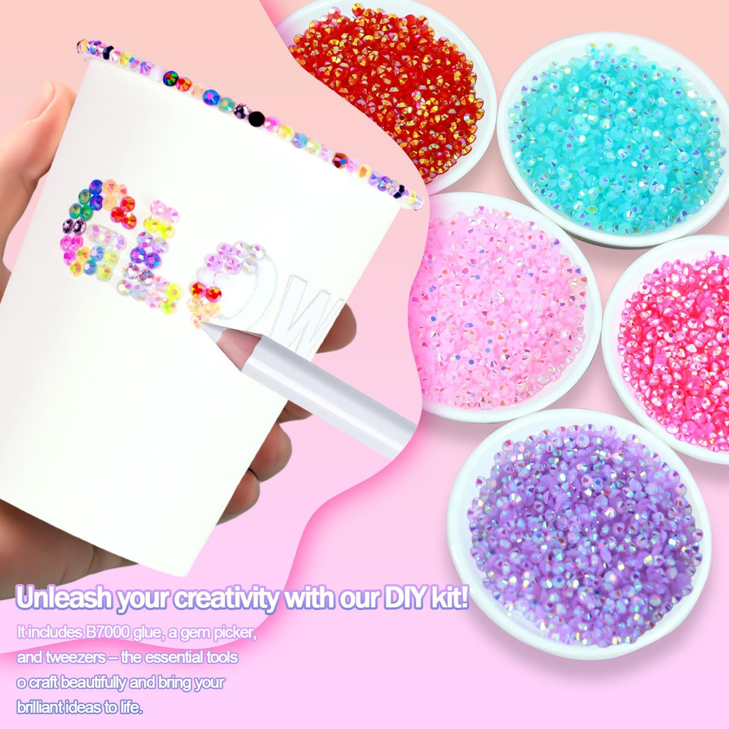 50000+Pcs Resin Jelly Rhinestones for Bedazzling Kit, 3mm Multicolor Flat Back Gems Bedazzler Kit with 3Pcs 10ml B7000 Jewelry Glue, Colorful Bulk Beauty and Personal Care DEWJDFSC