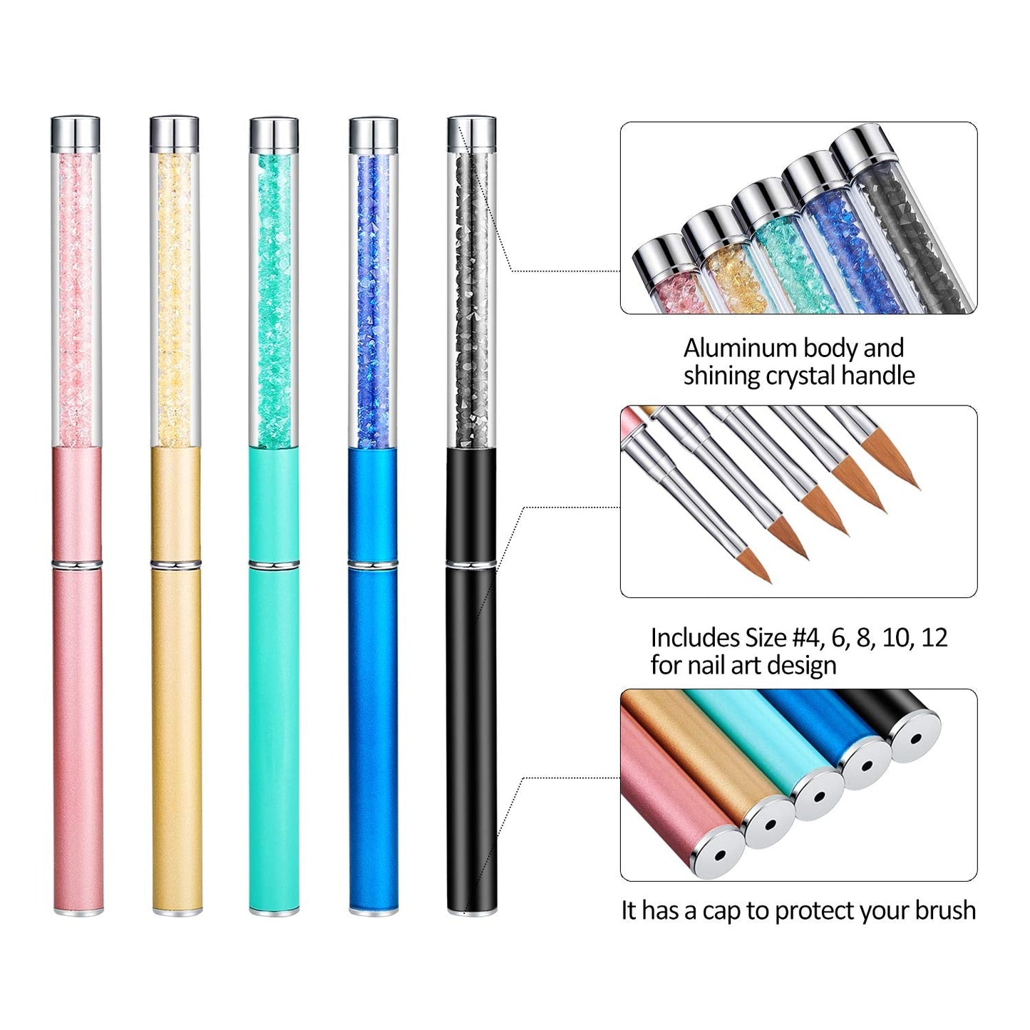 Honoson 5 Pieces Acrylic Nail Brush 3D Nail Brushes for Acrylic Flower UV Gel Pen Painting Tools Home DIY Salon Using Manicure Pen, Size 4, 6, 8, 10 Beauty & Personal Care Honoson