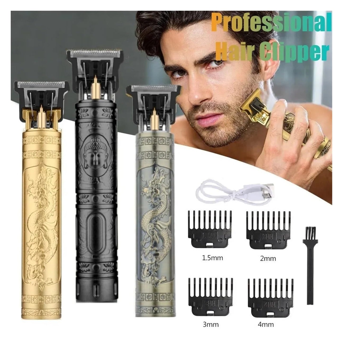 Razors T9 Hair Clipper Beard Shaving Body Hair Trimmer Clippers Electric Hair Cutting Machine Professional Barber Men Trimmer Shaver(Gold Dragon A) Beauty and Personal Care EWKYLSEM