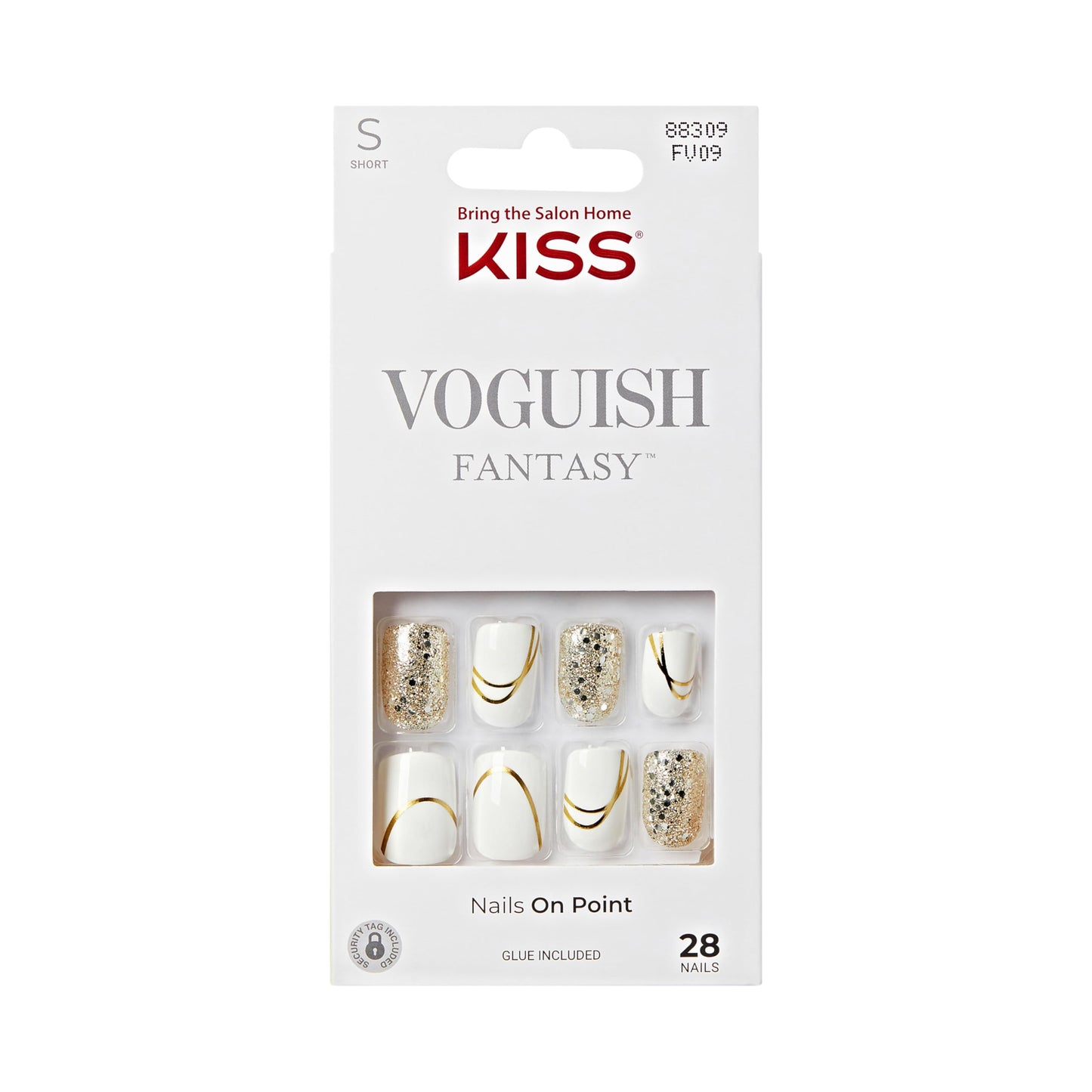 KISS Voguish Fantasy, Press On Nails, Nail glue included, 'Glam and Glow', White, Short Size, Squoval Shape, Includes 28 Nails, 2g glue, 1 Manicure Beauty and Personal Care KISS Default Title