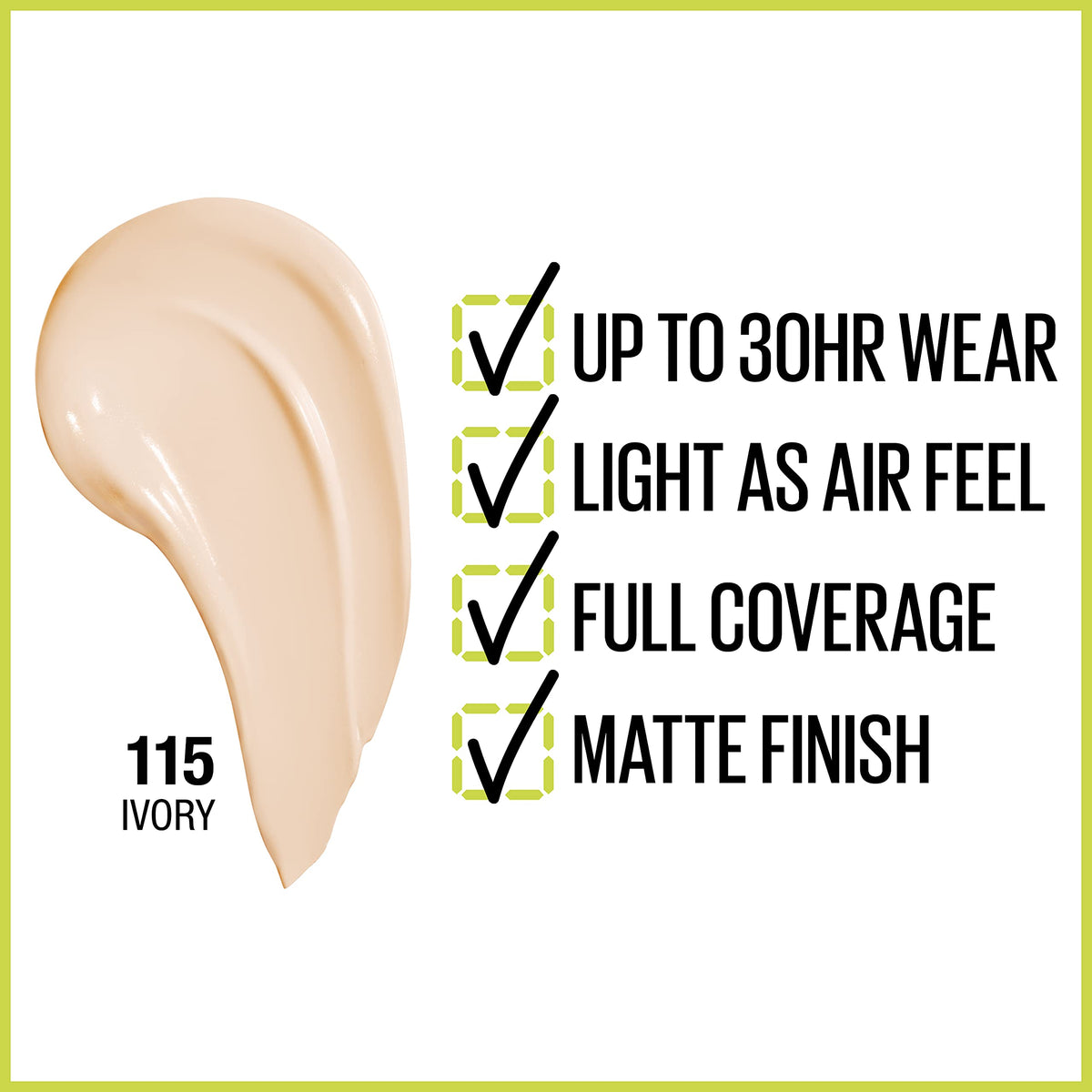 Maybelline Super Stay Full Coverage Liquid Foundation Active Wear Makeup, Up to 30Hr Wear, Transfer, Sweat & Water Resistant, Matte Finish, Ivory, 1