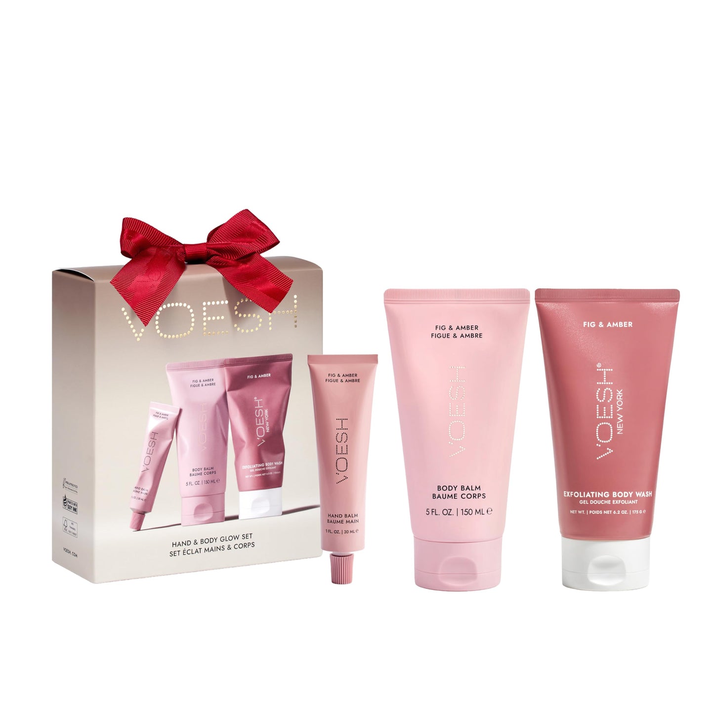 VOESH Hand & Body Glow Gift Set - 3-Piece Gift Set for Radiant Skin - Exfoliating Body Wash, Body Balm & Hand Balm - Vegan K-Beauty Korean Skincare Beauty and Personal Care VOESH