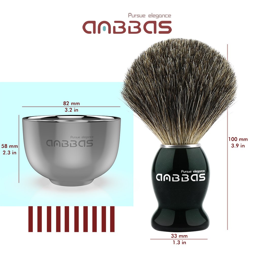 Anbbas Pure Badger Shaving Brush with Wood Handle,Stainless Steel Shaving Stand and Soap Bowl Perfect for Men Wet Shave Beauty and Personal Care Anbbas