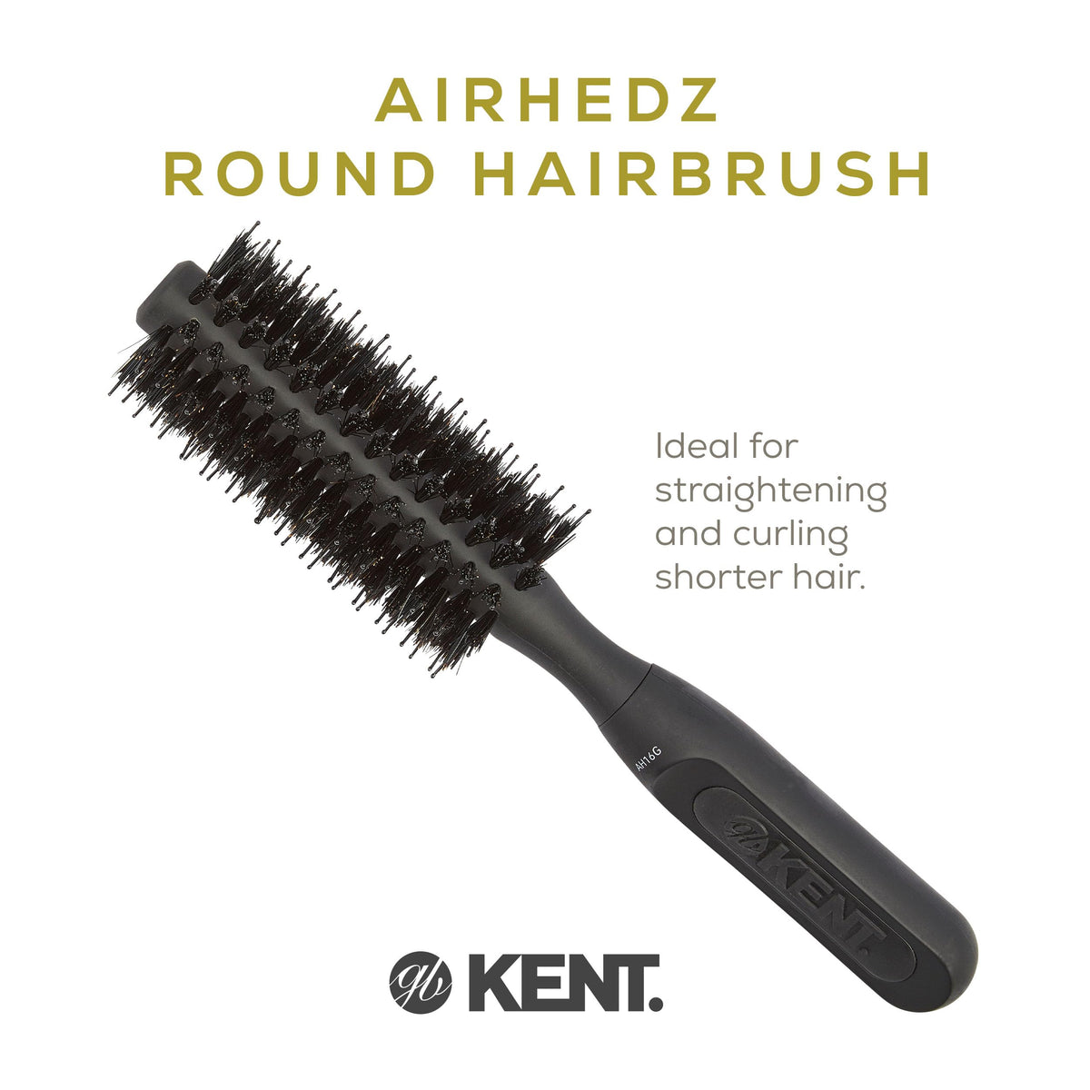 Kent AH16G AirHez Boar & Nylon Bristle Round Brush - Blow Dryer Brush for Curling, Great for Adding Volume & Root Lifting in Short Hair