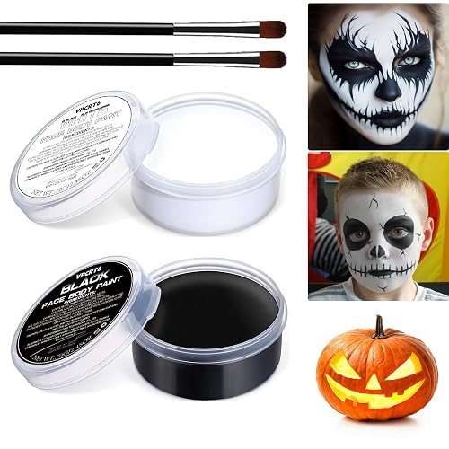 Halloween White Black Oil Face Body Paint Set, Halloween Skeleton Makeup Kit with 2 Brushes, Professional Black White Face Body Painting Kit Beauty & Personal Care VPCRT6