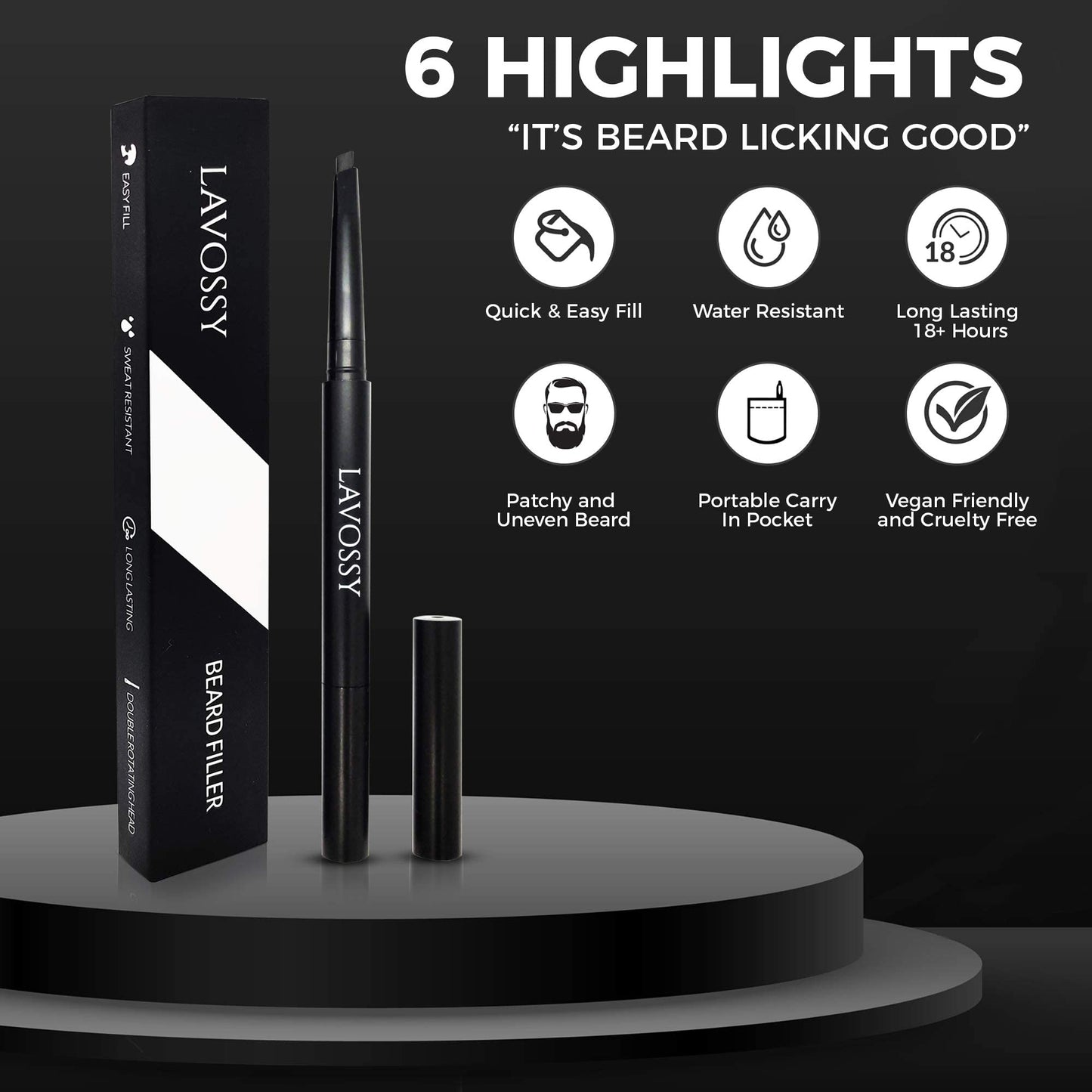LAVOSSY Beard Pencil Filler for Men - Long Lasting and Easy to Use Beard Pen with blending brush results in a sleek & natural look, Water/Sweat Proof Beauty & Personal Care LAVOSSY