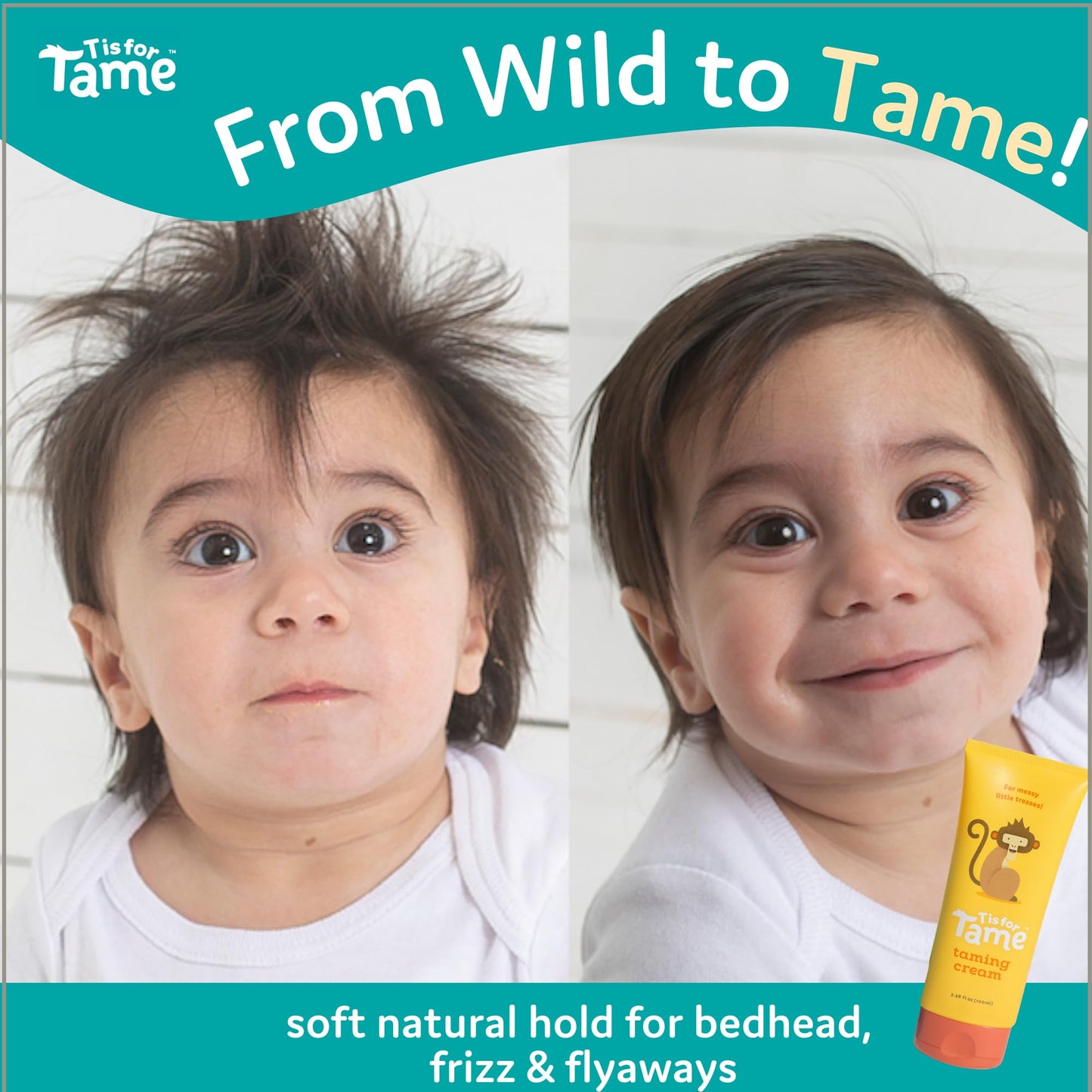 T is for Tame - Hair Taming Cream for Kids - All-Natural for Frizz & Flyways, Coconut Oil Leave in Cream - Safe for Babies & Toddlers - Not Sticky Beauty and Personal Care T is for Tame