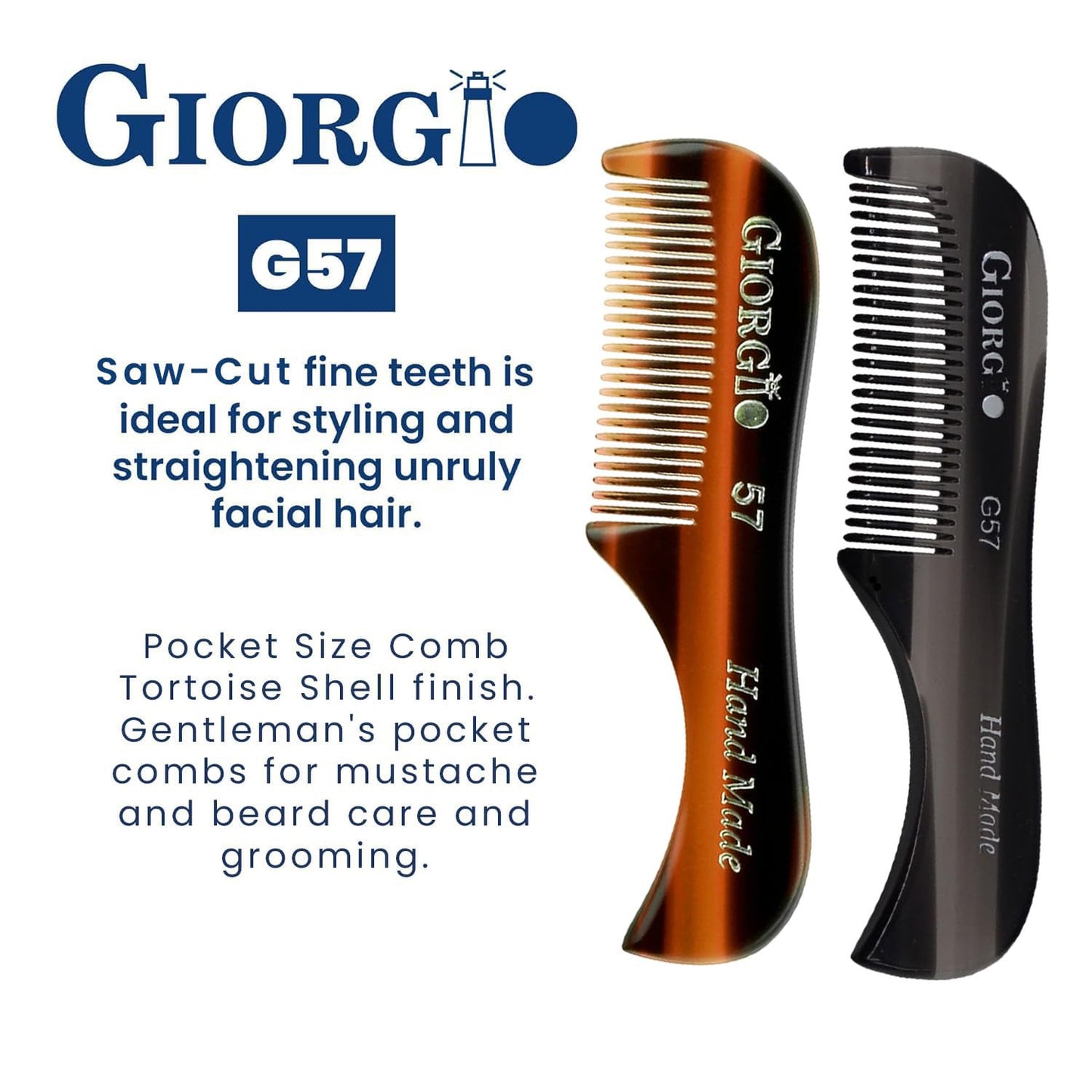 Giorgio G57 Extra Small 2.75 Inch Men's Fine Toothed Beard and Mustache Comb for Facial Hair Grooming and Styling. Wallet Pocket Comb Handmade Beauty and Personal Care GIORGIO