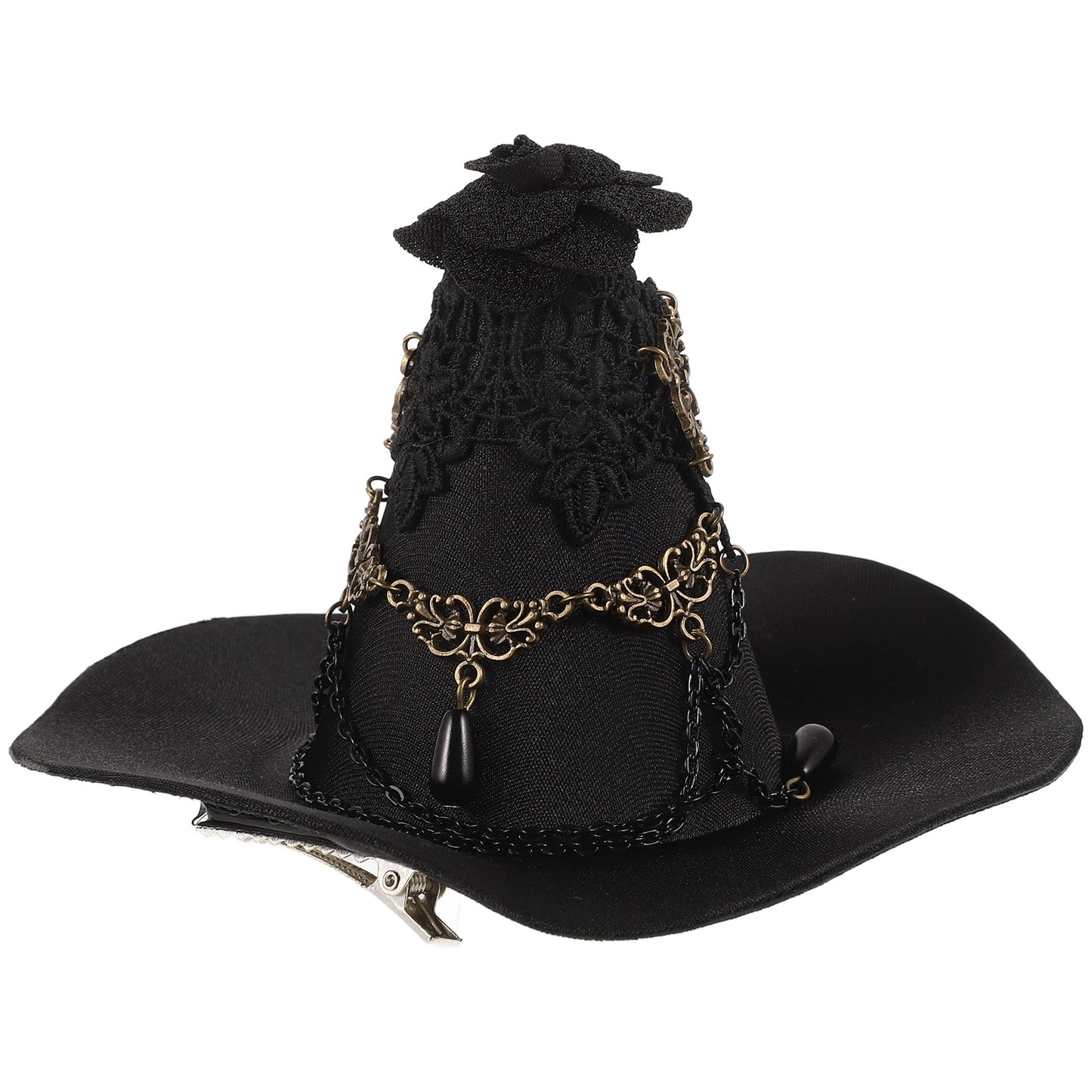 Balck Witch Hat Gothic Rose Tassel Decor Hair Clip Hair Accessories for Halloween Party Beauty & Personal Care LEORX