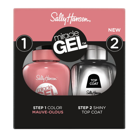 Sally Hansen Miracle Gel™, Mauve-olous and Shiny Top Coat Duo, Long Lasting, Gel-Like Formula, No UV Lamp Needed, Nail Polish Duo