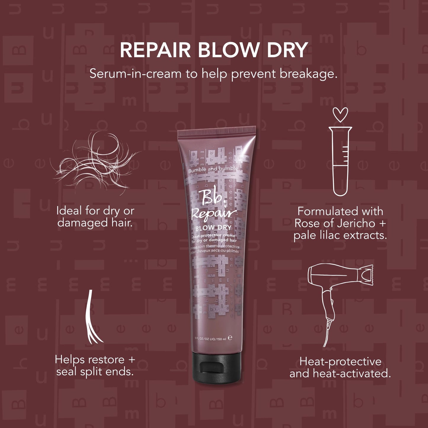 Bumble and bumble. Straight Blow Dry Heat Protective Hair Styling Cream | Anti Frizz| Curly, Wavy, Straight, 5 Fl Oz Beauty & Personal Care Bumble and bumble.