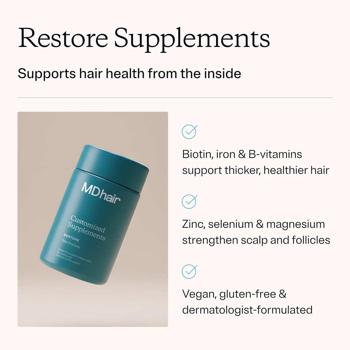 MDhair Restore Supplements - Hair Growth Vitamins with Biotin & Iron