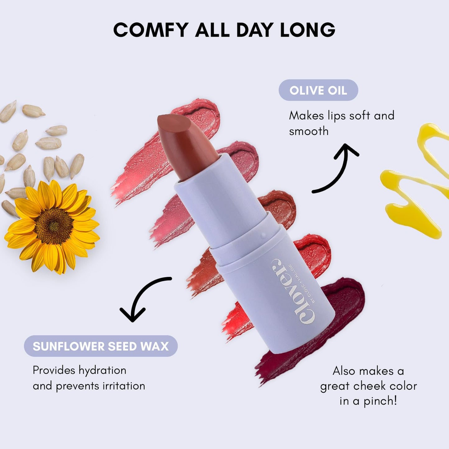 Clover Comfy Matte Lipstick | Non Drying Lipstick, Moisturizing And Lightweight, High Pigmented stick | Cruelty-Free & Vegan Lip Makeup | Shade - Beauty & Personal Care Clover