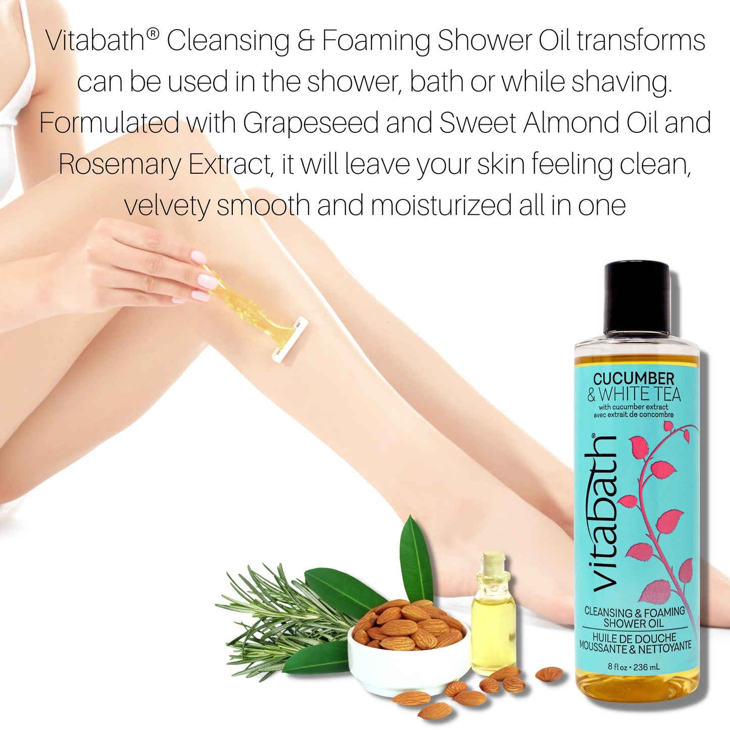 Vitabath Cucumber & White Tea Cleansing & Foaming Shower Oil Refreshing Nourishing Body Wash & Hydrate - Daily Essential Dry Skin Quench for Women Beauty & Personal Care Vitabath