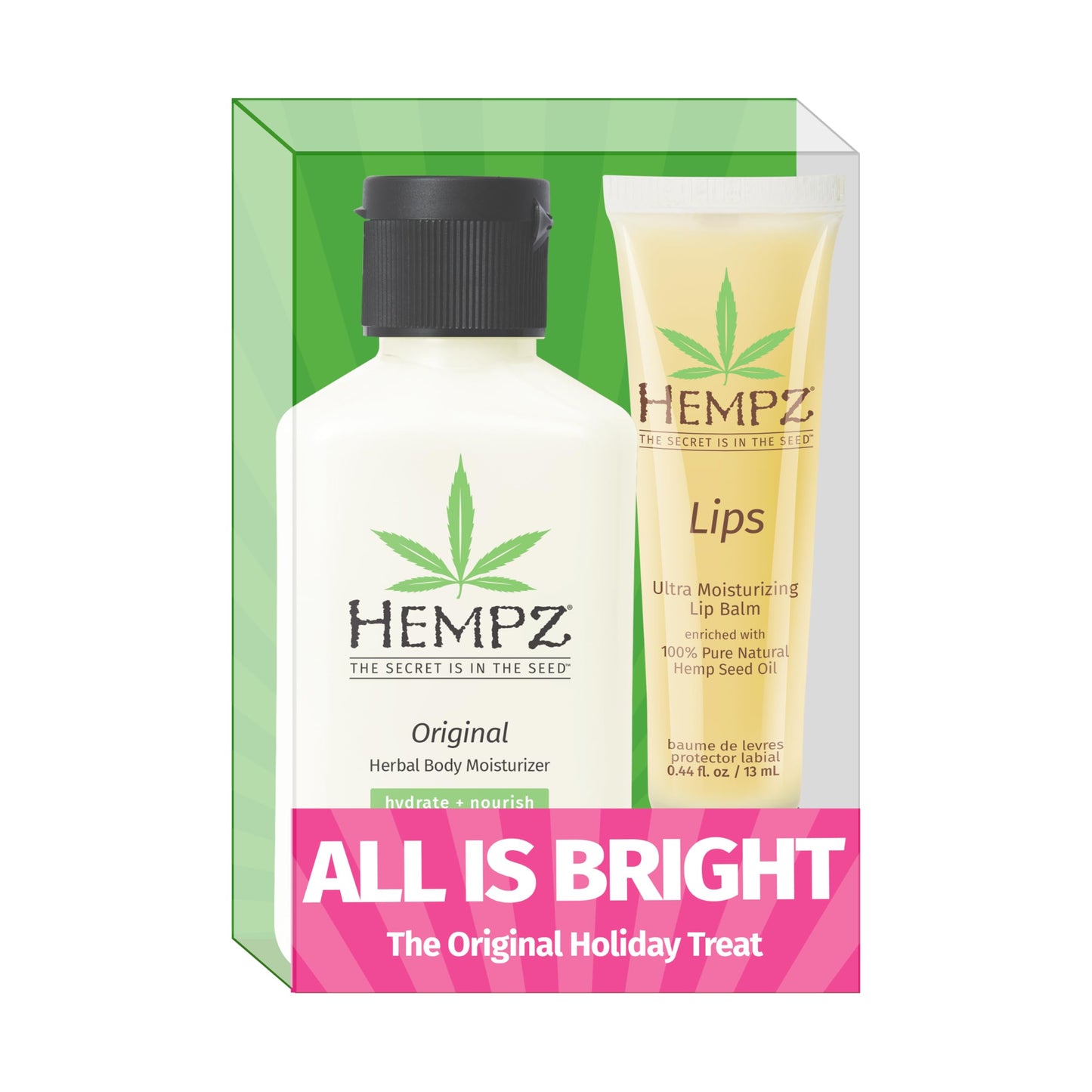 Hempz Original Mini Lotion and Lip Balm Gift Set, All is Bright Kit, Limited Edition, 2.25 oz and .44 oz Beauty & Personal Care Hempz