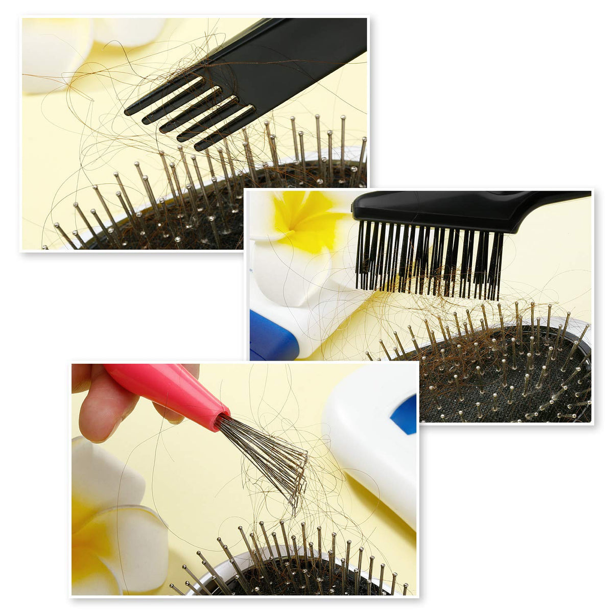 Boao 2 Pieces Hair Brush Cleaning Tool Comb Set Mini Hair Brush Dirt Remover with Metal Wire Rake for Removing Hair Dust Home and Salon Use(Pink Beauty & Personal Care Boao