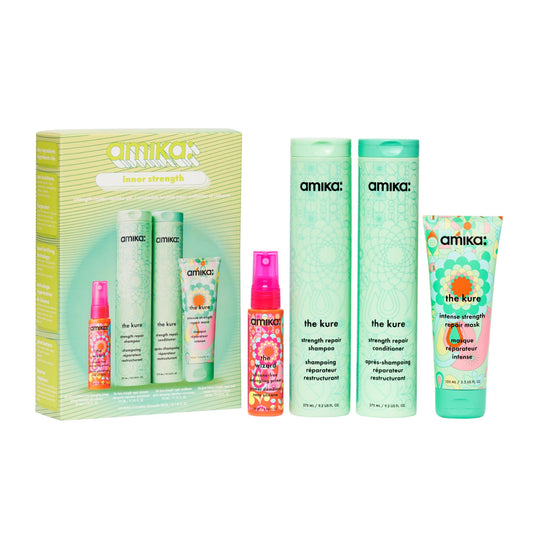 amika inner strength repair routine set | gift set for dry, damaged hair from bleach, color, chemical, or heat use Beauty & Personal Care Amika