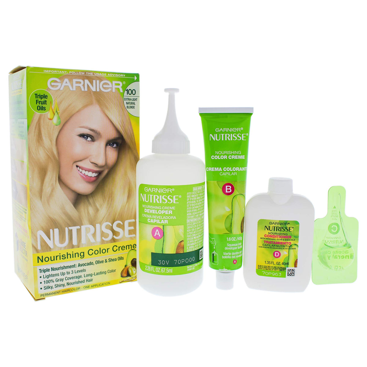 Garnier Nutrisse Nourishing Color Creme, Extra-Light Natural Blonde [100] 1 ea (Pack of 3)