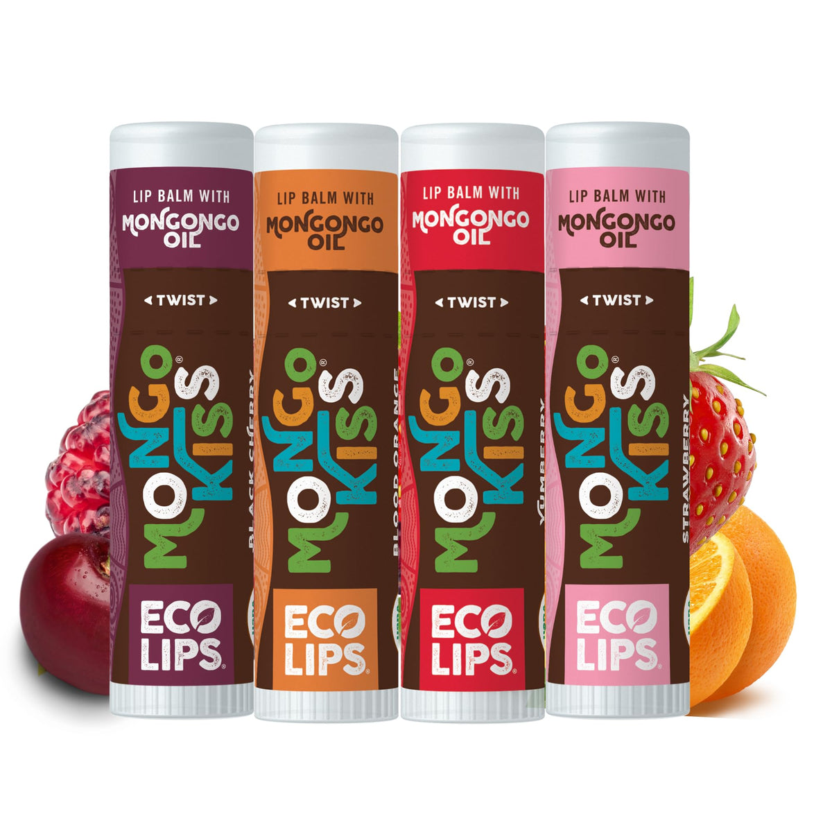 Eco Lips Mongo Kiss Organic Lip Balm 4 Pack Blood Orange, Yumberry, Strawberry Lavender, Black Cherry - 100 Percent USDA Organic - Soothe, Moisturize Beauty & Personal Care Eco Lips