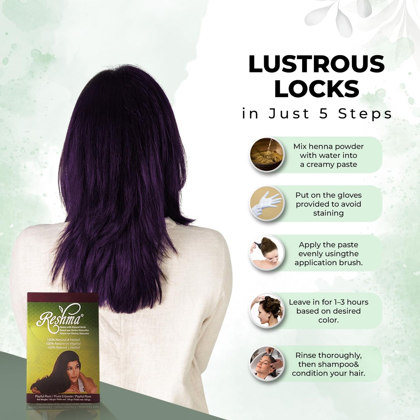 Reshma Beauty Ayurvedic Henna Hair Color Blend - Henna & Indigo with Herbal Extracts - Natural Plum/Burgundy Hair Color for Gray Blending - Heena Beauty & Personal Care Reshma Beauty