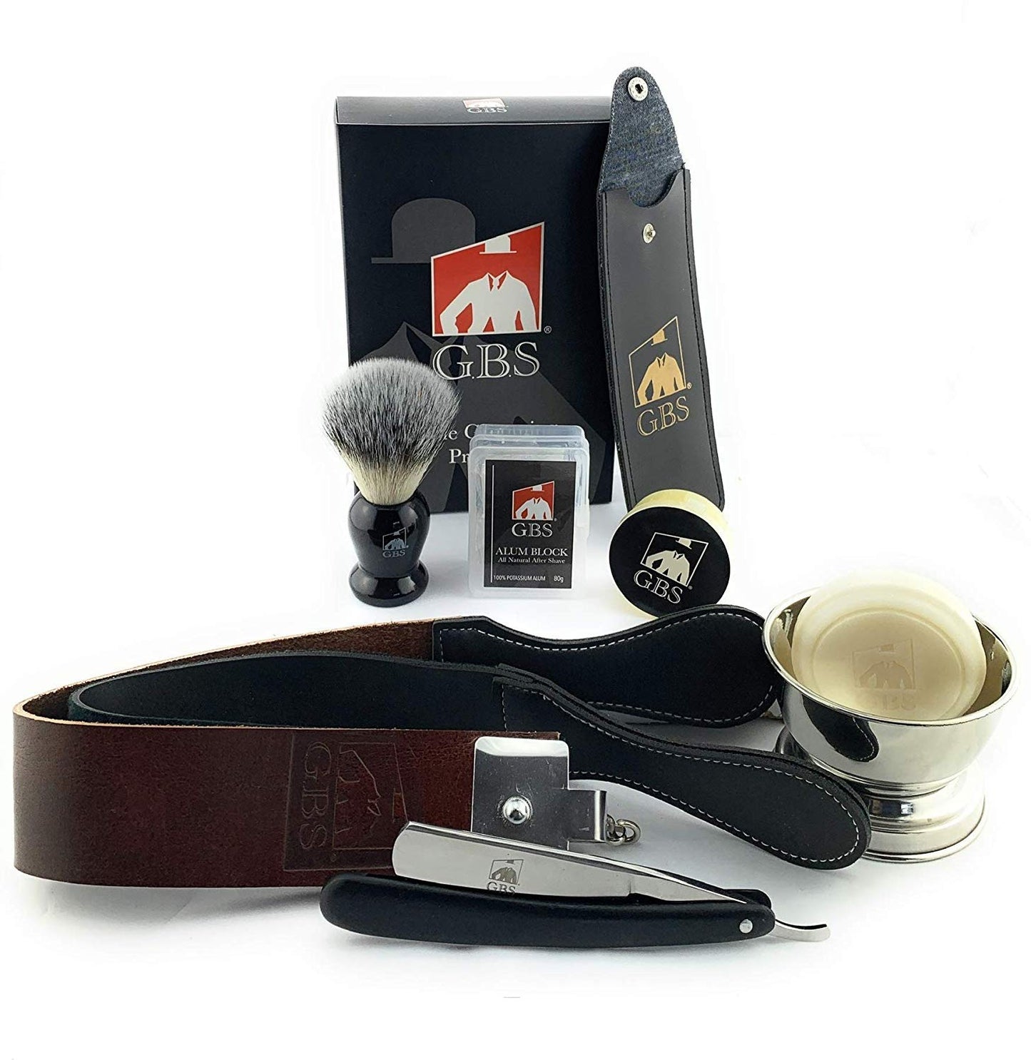 G.B.S Wet Shaving Kit for Men Shaving Kit Includes 6/8in Rust-free Straight Razor with Black Wooden Handle, Synthetic Brush with chrome Shave Soap Beauty and Personal Care G.B.S