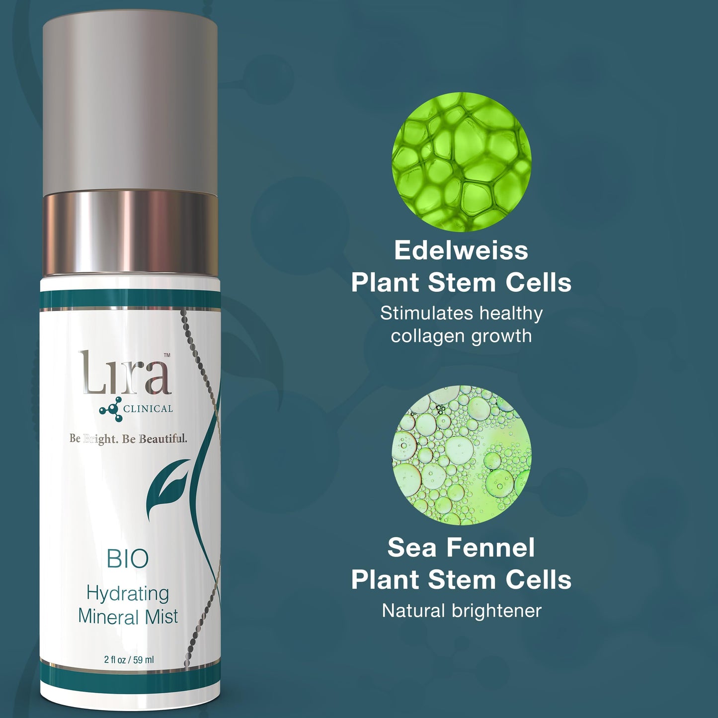 Lira Clinical BIO Hydrating Mineral Mist - Face Mist Hydrating Spray with Plant Stem Cells - Calming & Glowing Facial Mist - 2 Ounce Beauty & Personal Care Lira Clinical