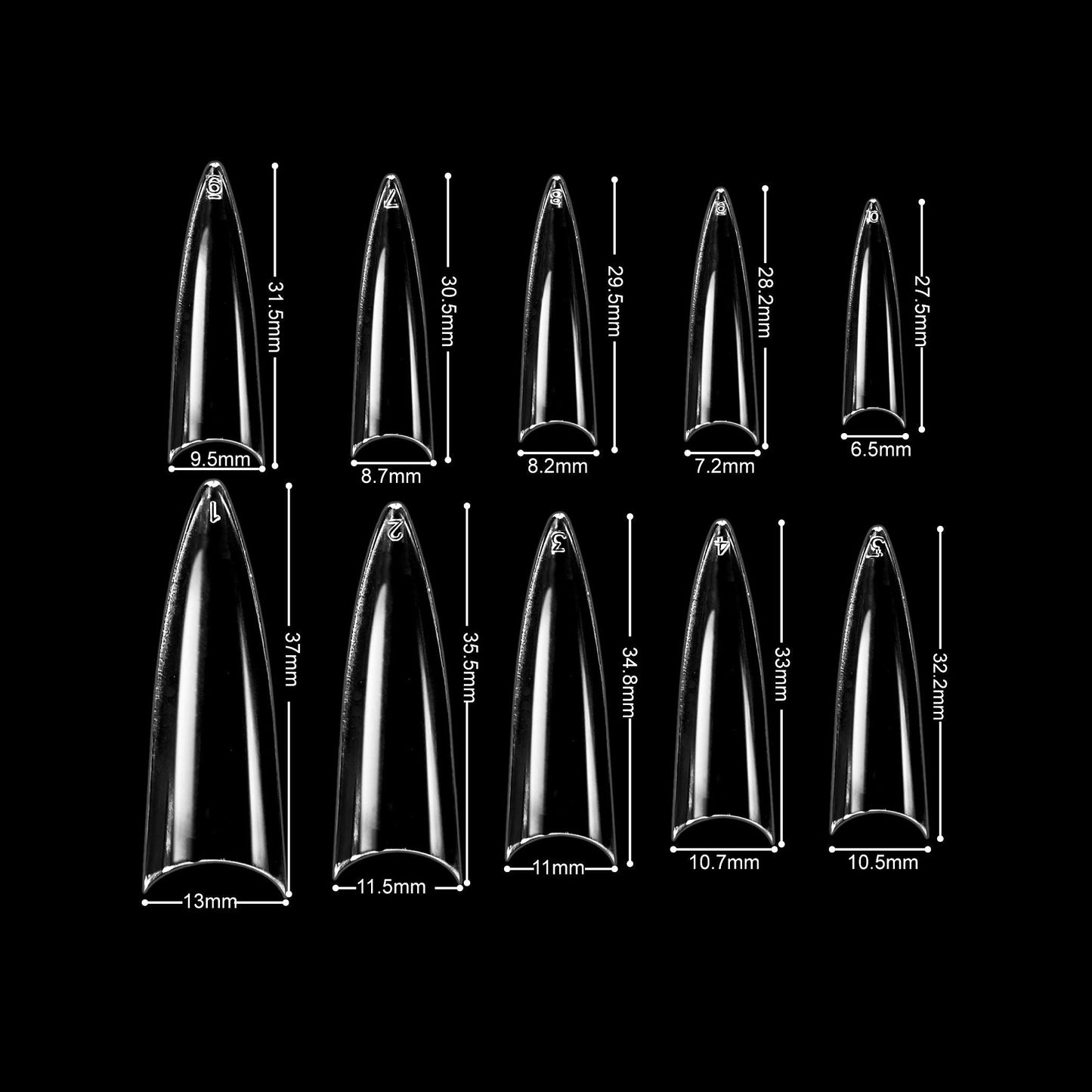 VIVACE Clear Long Stiletto 500pcs Artificial Fake Gel Nail Tips,10 Sizes With Clear Plastic Case For Nail Salon Beauty & Personal Care Vivace