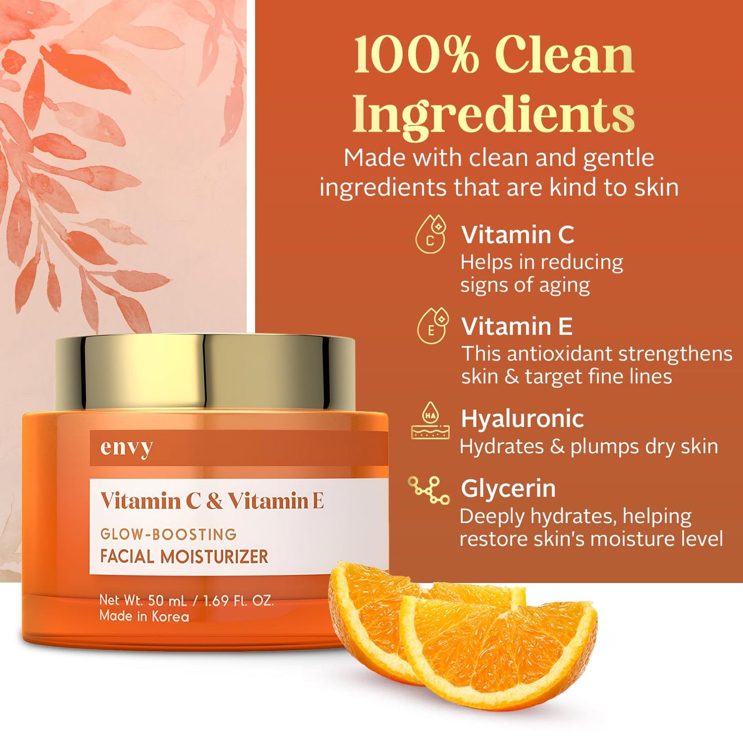 Envy Vitamin C & Vitamin E Face Moisturizer Cream - Hydrating, Reduces Acne Scars & Fine Lines - Anti-Aging, Dermatologist Tested for All Skin Types Beauty & Personal Care Envy