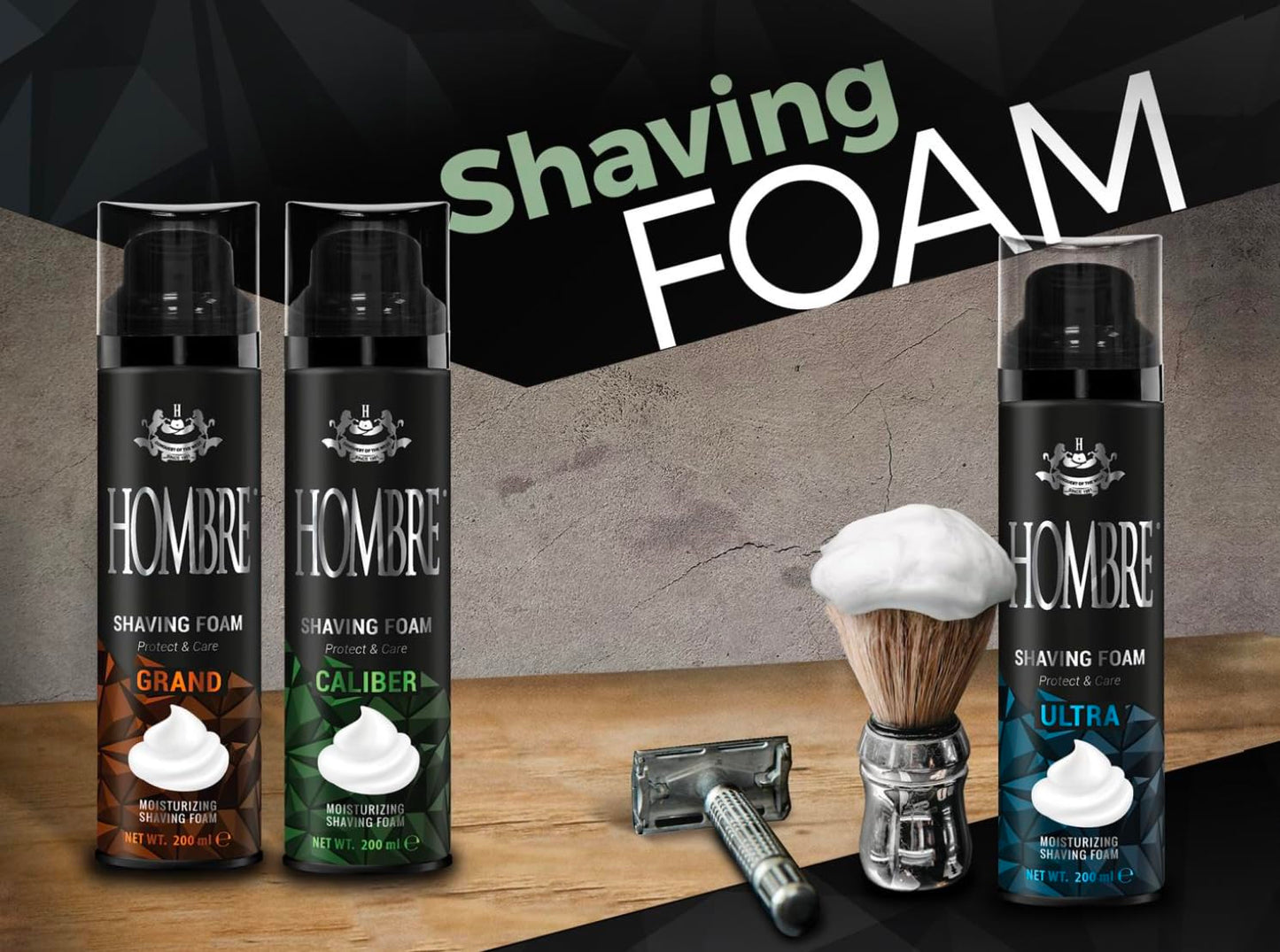 HOMBRE Grand Shave Foam for Men - Citrus Marine Woody Scent - Smooth Glide & Comfort - Aluminum-Free Formula 200 ml (Pack of 3) Beauty and Personal Care HOMBRE