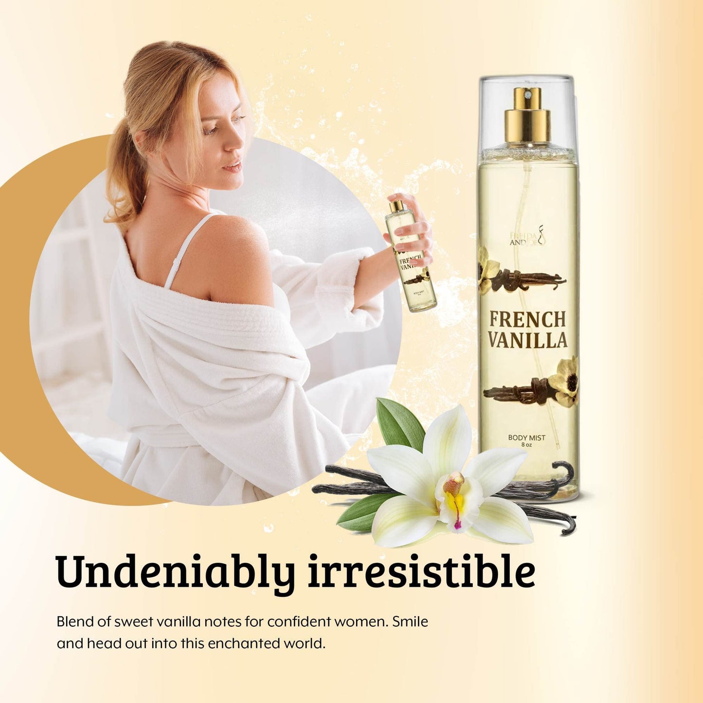 Freida and Joe Body Spray For Women, French Vanilla spray Fragrance Body Mist, Unisex rich, comforting, & sweet aroma, 8 oz Fine Fragrance Gift Beauty & Personal Care Freida and Joe