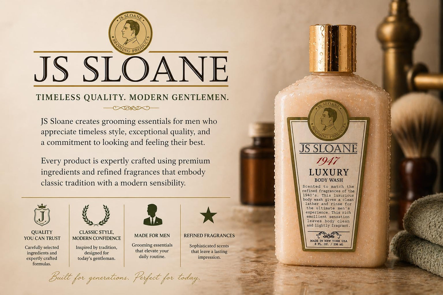 JS Sloane 1947 Luxury Body Wash for Men - Hydrating & Moisturizing Cleanser, Creamy Lather, Fresh Classic Scent, Deep Cleansing Formula, Leaves Skin Beauty & Personal Care JS Sloane