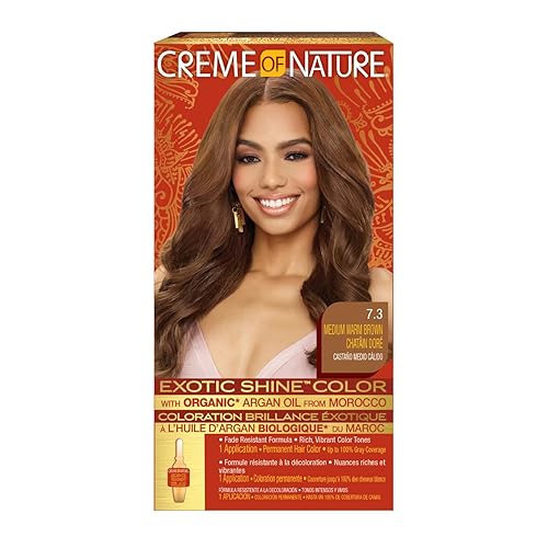 Exotic Shine Hair Color by Creme of Nature, 7.3 Medium Warm Brown, with Argan Oil from Morocco, 1 Application Beauty & Personal Care Creme of Nature
