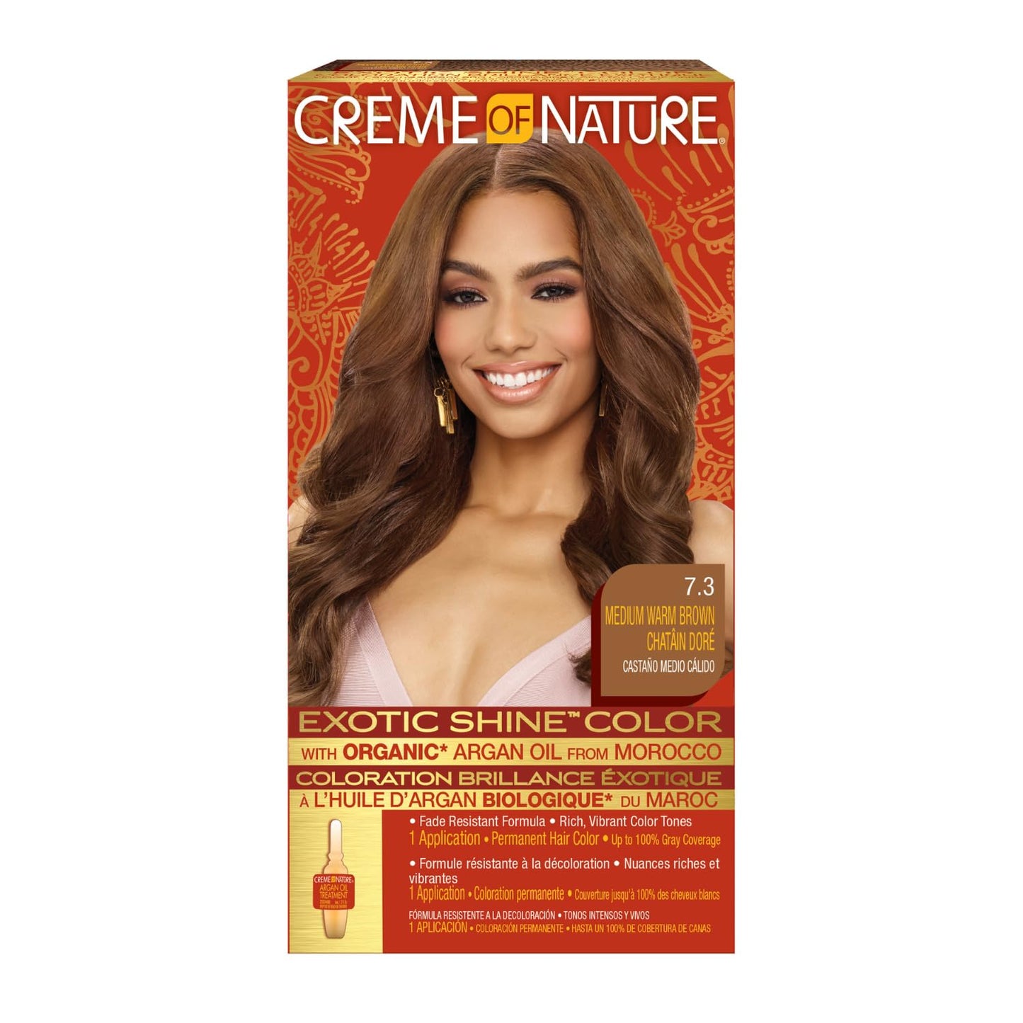 Exotic Shine Hair Color by Creme of Nature, 7.3 Medium Warm Brown, with Argan Oil from Morocco, 1 Application Beauty & Personal Care Creme of Nature