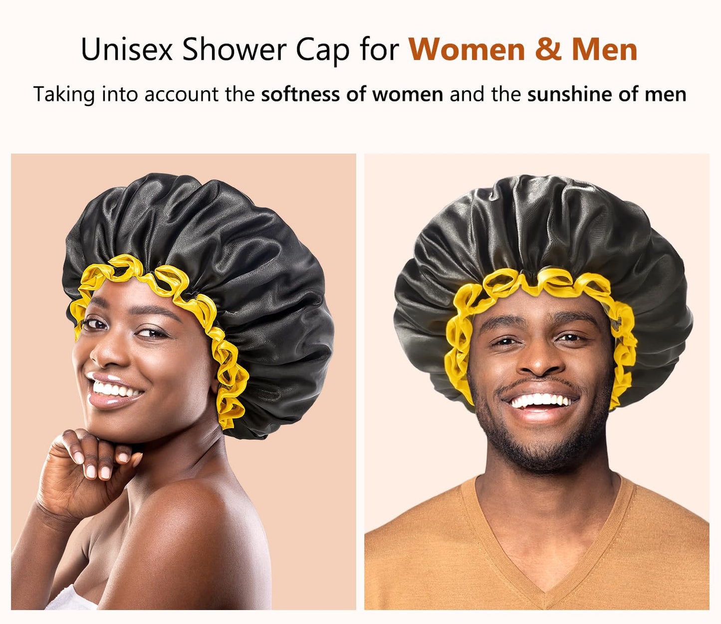 mikimini Extra Large Black Shower Cap for Women and Men Thick Long Hair Braids, Reusable Waterproof Double Layers XL Bathing Hair Caps with Vibrant Beauty & Personal Care mikimini