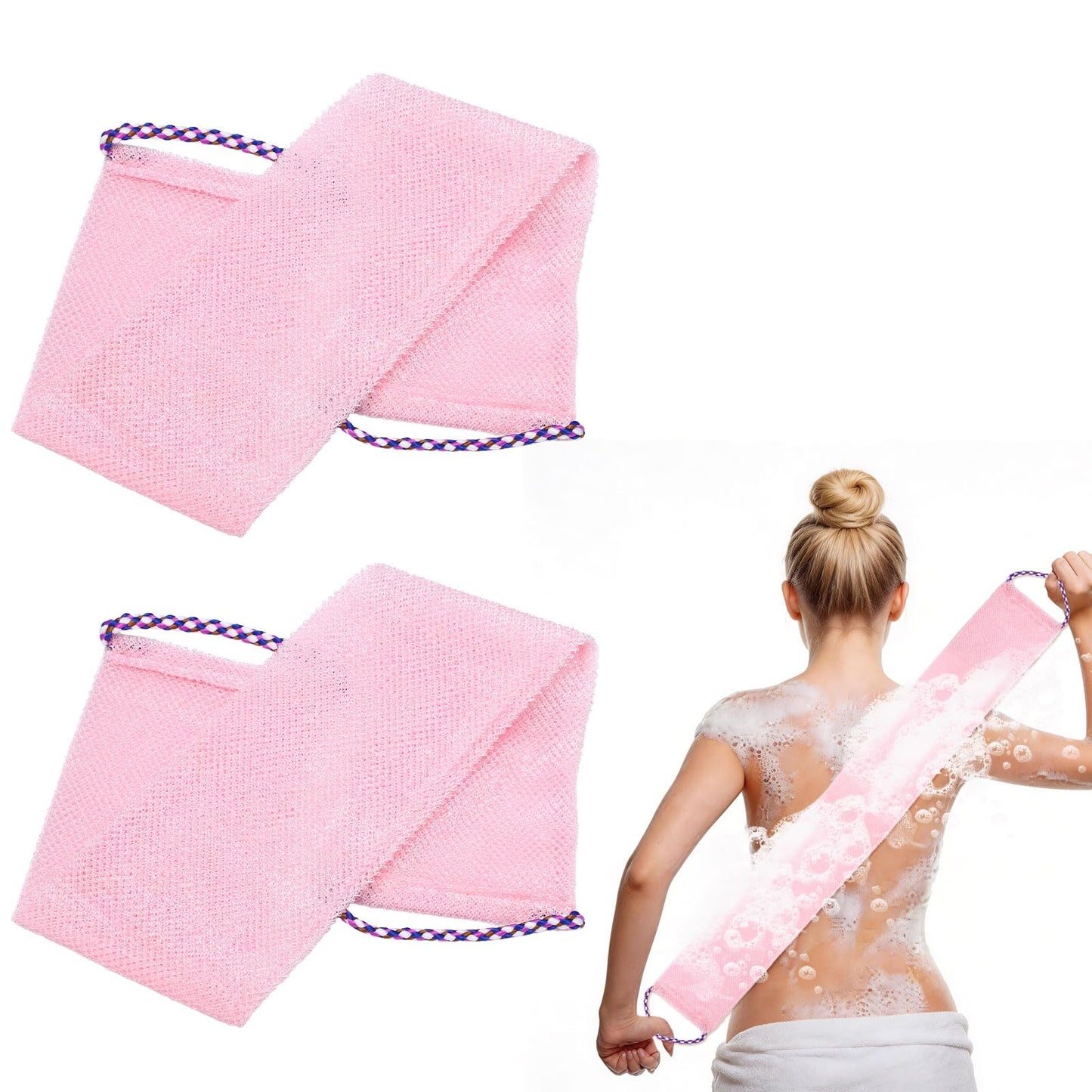 uxcell 2 Pcs Back Scrubber with Handles, Nylon Bath Sponge Extended, 29 Inch African Exfoliating Long Net Body Scrubber Shower Loofah for Women Men Beauty and Personal Care uxcell