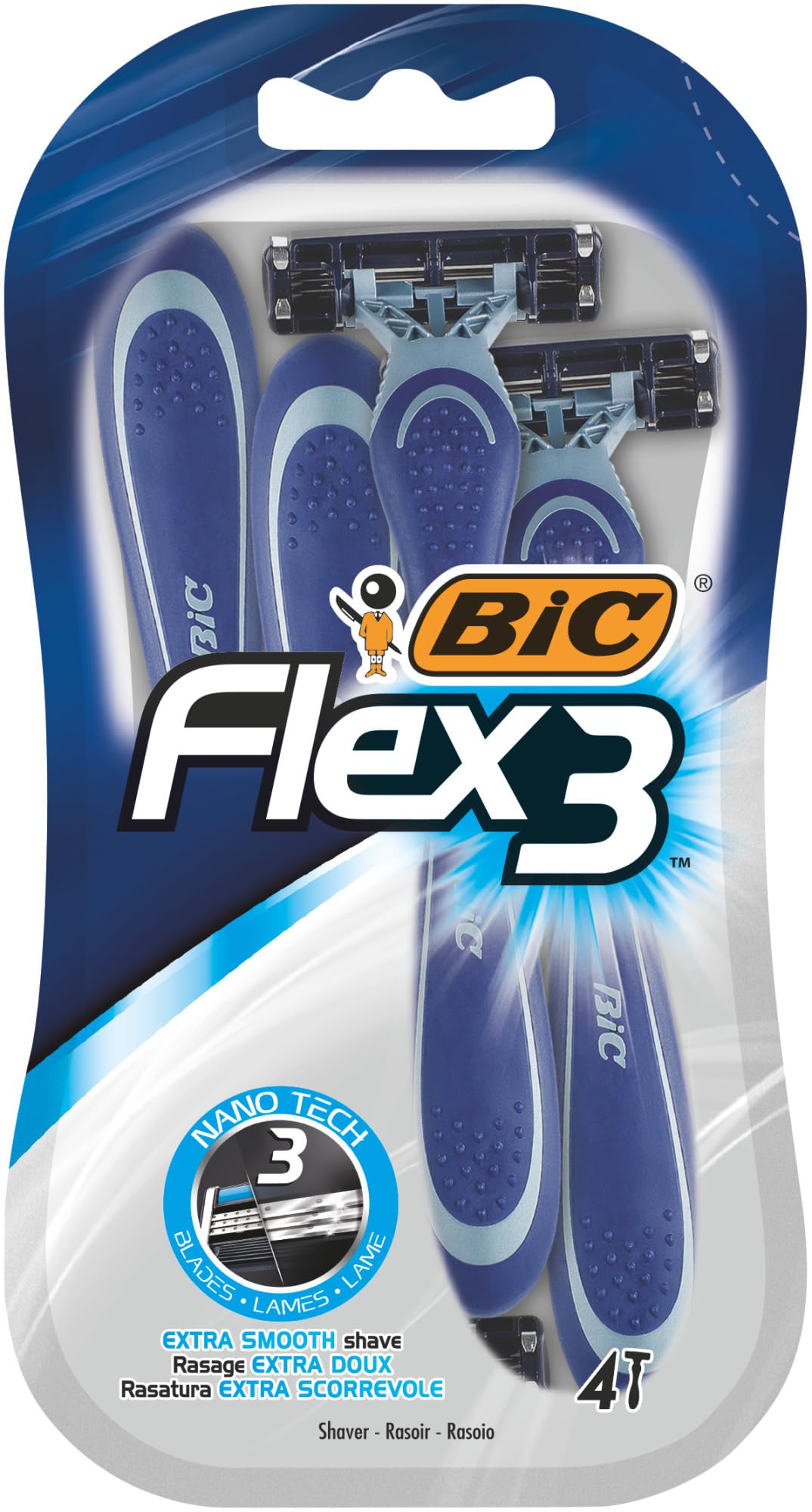 BIC Flex 3, Triple Blade Razor Blades for Men, with Moving Blade Heads for a Close and Soft Shave, Pack of 4 Beauty and Personal Care BIC