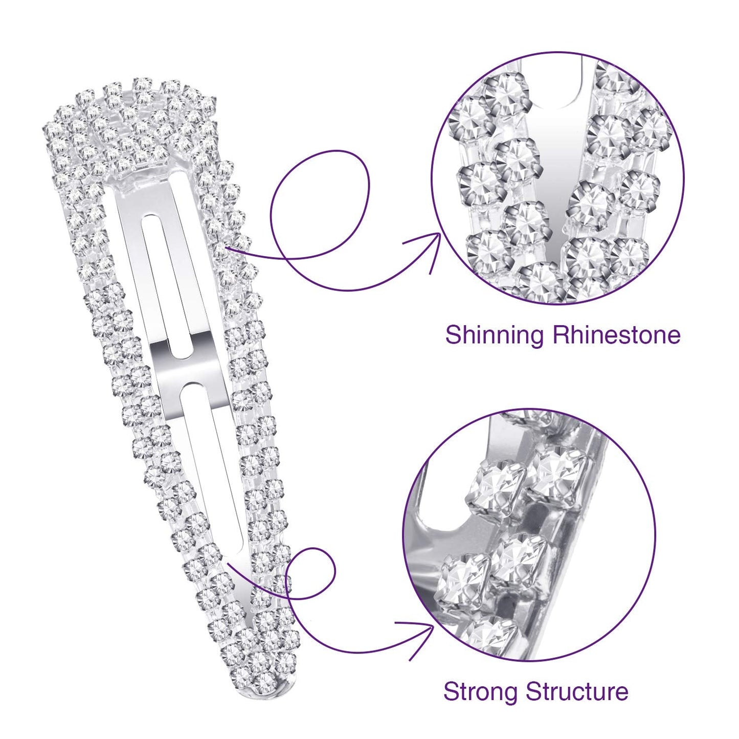 Geyoga 6 Pieces Rhinestone Snap Hair Clips 4 Inch Metal Hair Barrettes Hairpins Crystal for Women Wedding Accessories Beauty & Personal Care Geyoga