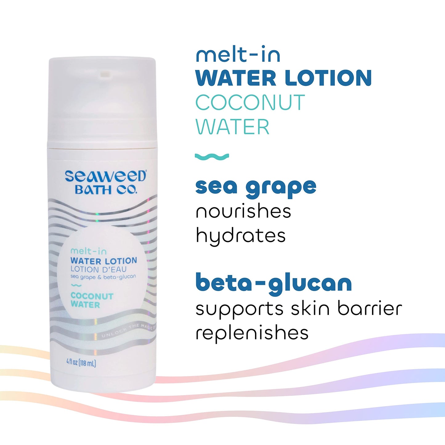 Seaweed Bath Co. Melt-In Water Lotion, Coconut Water Scent, 4 Ounce, Sustainably Harvested Seaweed, Sea Grape, Beta-Glucan Beauty & Personal Care The Seaweed Bath Co.