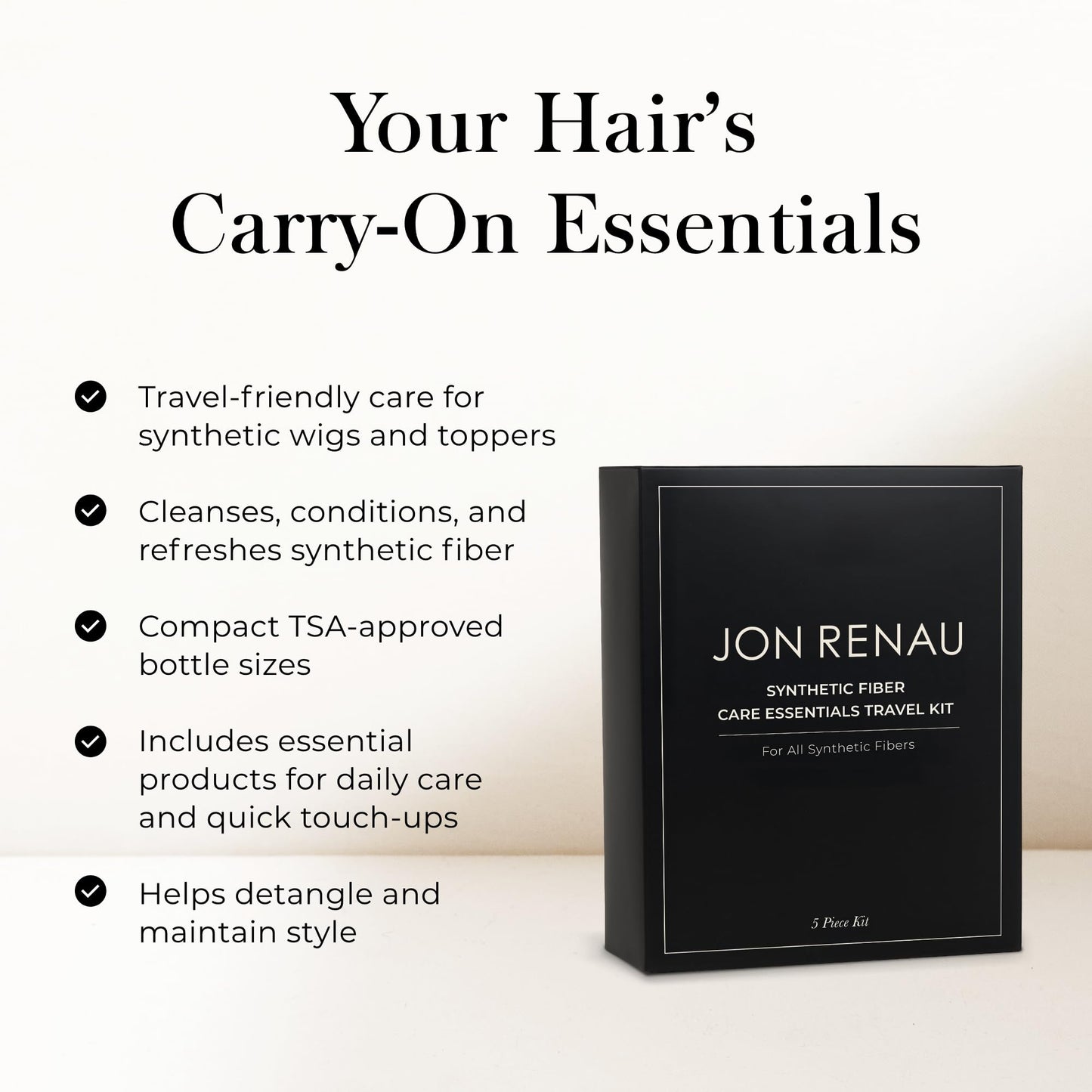 Jon Renau Synthetic Wig Care Travel Kit, 5-Piece Set - Wig Shampoo and Conditioner, Detangler Spray, Styling Gel, Wide Tooth Comb, Travel Sized Beauty & Personal Care Jon Renau