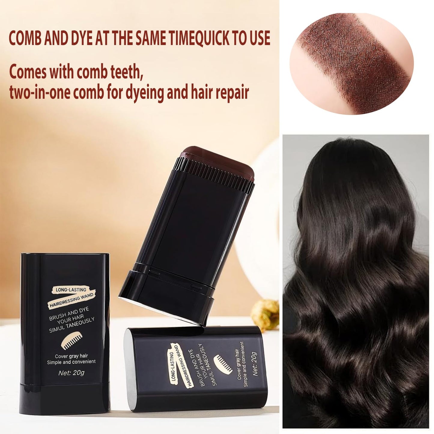 2-in-1 Hair Color Stick & Comb, Long-Lasting Waterproof Color,Sweat-Proof, Quick Root Touch-Up, Coloring Tool - For Women & Men (Brownish Black-2PCS) Beauty & Personal Care TABOUNTS