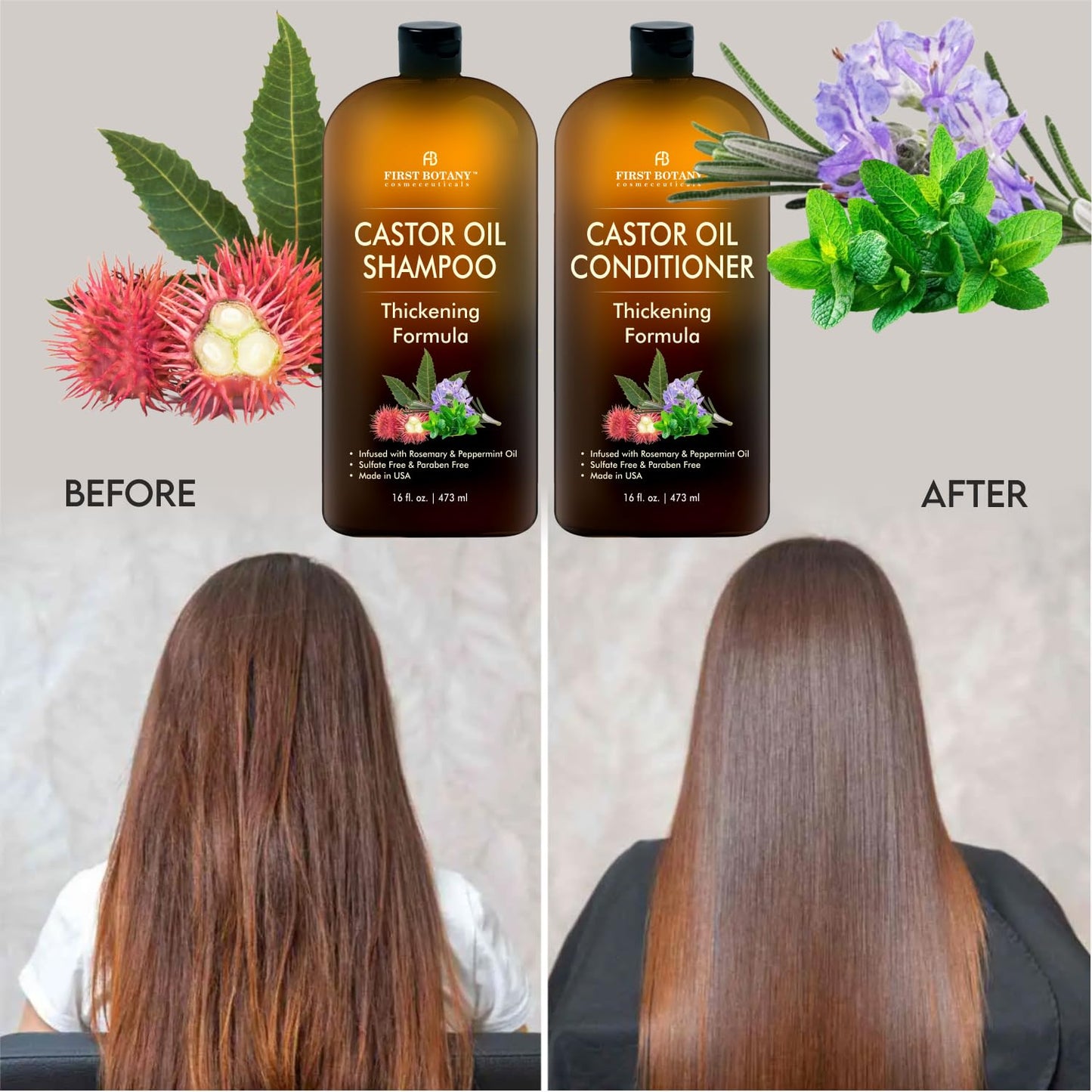 Castor Oil Shampoo and Conditioner - An Anti Hair Loss Set Thickening formula For Hair Regrowth, Anti Thinning Sulfate Free For Men & Women Anti Beauty & Personal Care First Botany