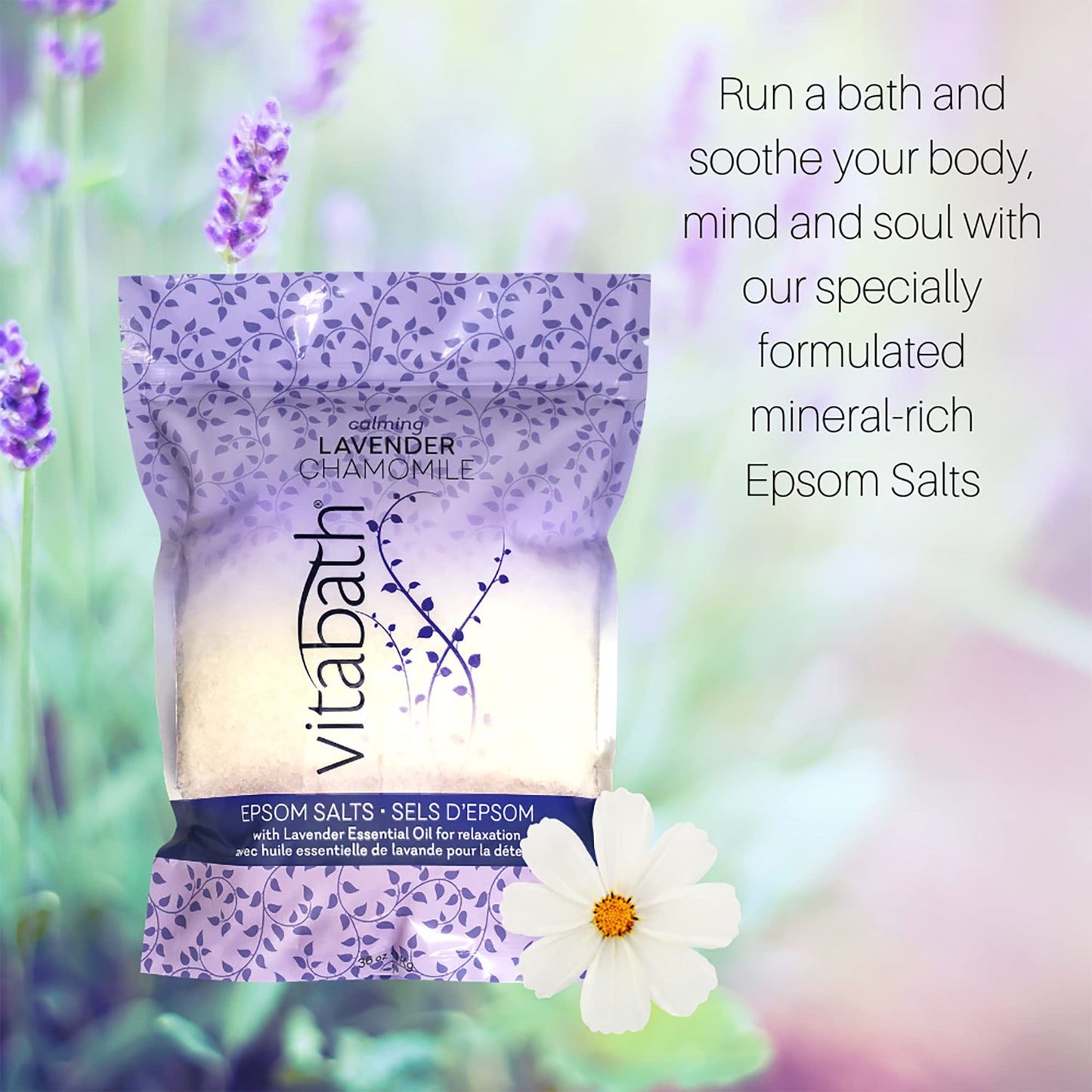 Vitabath Lavender Chamomile Epsom Salts Relaxing Detox Aromatherapy, Muscle Soreness & Body Ache Relieving Soak & Nourishing Skincare for Women & Men Beauty & Personal Care Vitabath