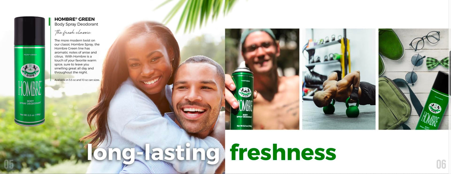 Hombre Green Deodorant Fresh Body Spray for Men 5.5Oz -156g (3 Pack) Beauty and Personal Care HOMBRE