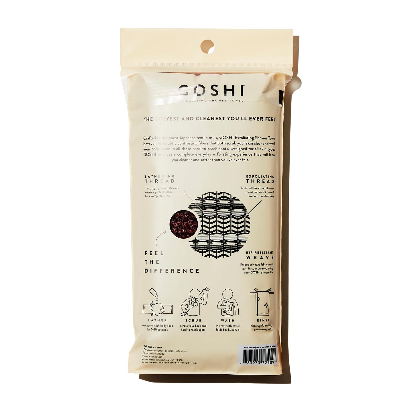 GOSHI Exfoliating Shower Towel - Rip-Resistant Exfoliating Washcloth for All Skin Types - Brick Red - Made in Japan Beauty & Personal Care GOSHI