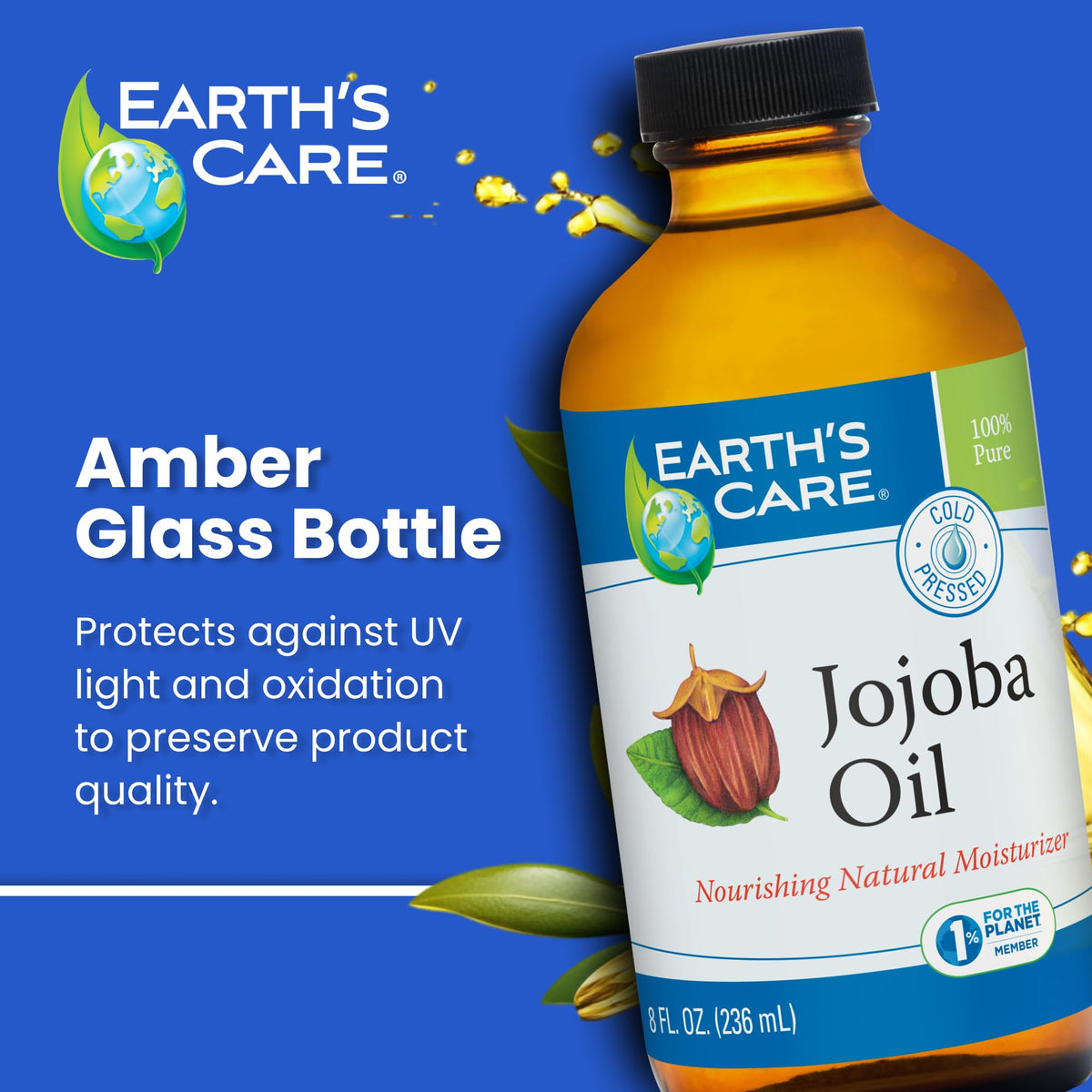 Earth's Care Jojoba Oil, 100% Pure, Unrefined & Cold Pressed, 8 FL OZ