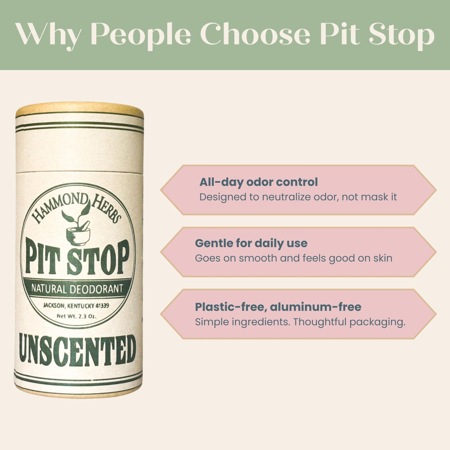 Hammond Herbs - PIT STOP Deodorant - Aluminum-Free, Plastic-Free, All-Natural Odor Control, 3 Pack (Unscented) Beauty and Personal Care Hammond Herbs