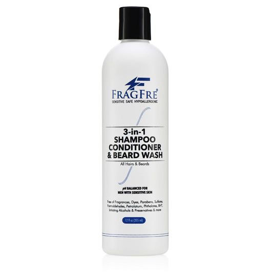 FRAGFRE Shampoo Conditioner and Beard Wash for Men, 12 oz - Unscented, Sensitive Skin, 3 in 1 Hair and Beard Cleansing and Conditioning, Grooming Beauty & Personal Care FRAGFRE