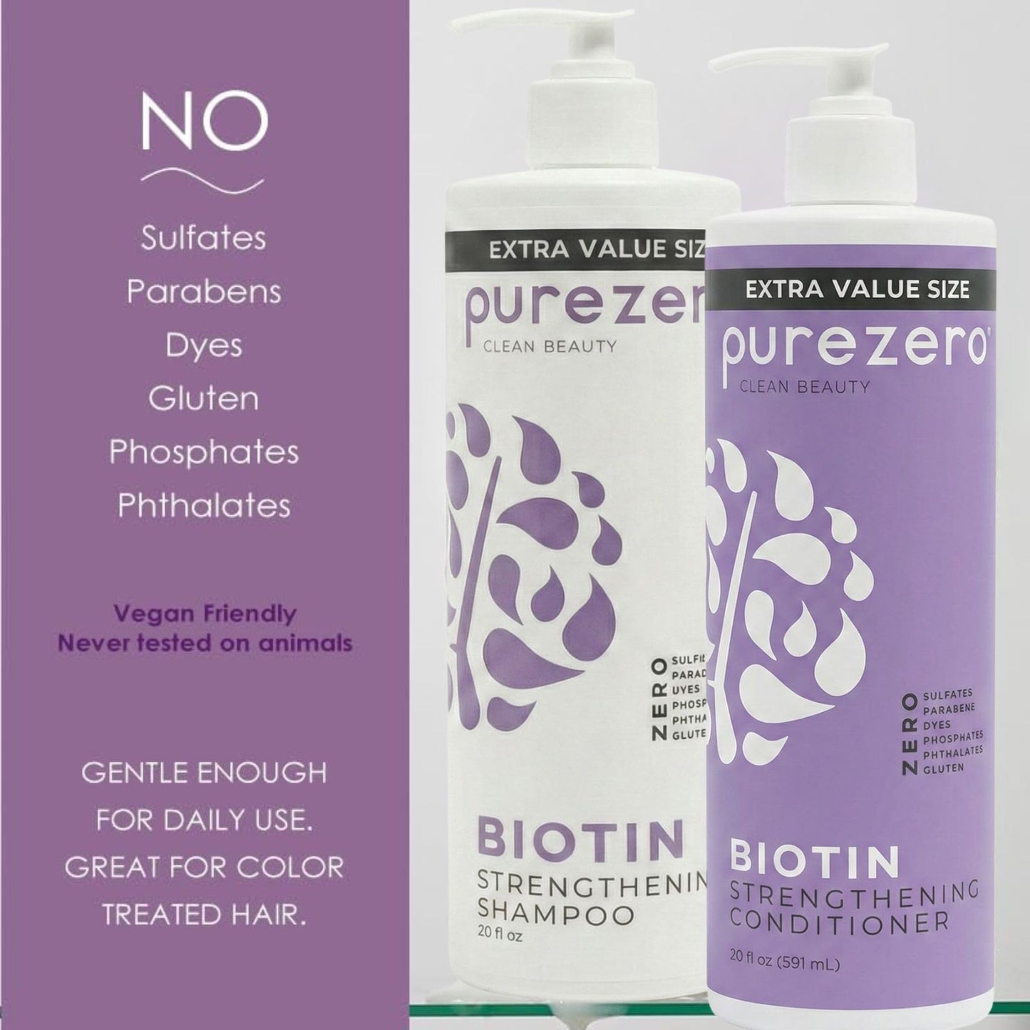 Purezero Biotin Shampoo & Conditioner Set - Anti Thinning Formula - Volumizing, Thicker, Fuller Hair - Zero Sulfates, Parabens, Dyes, Gluten - 100% Beauty & Personal Care Purezero