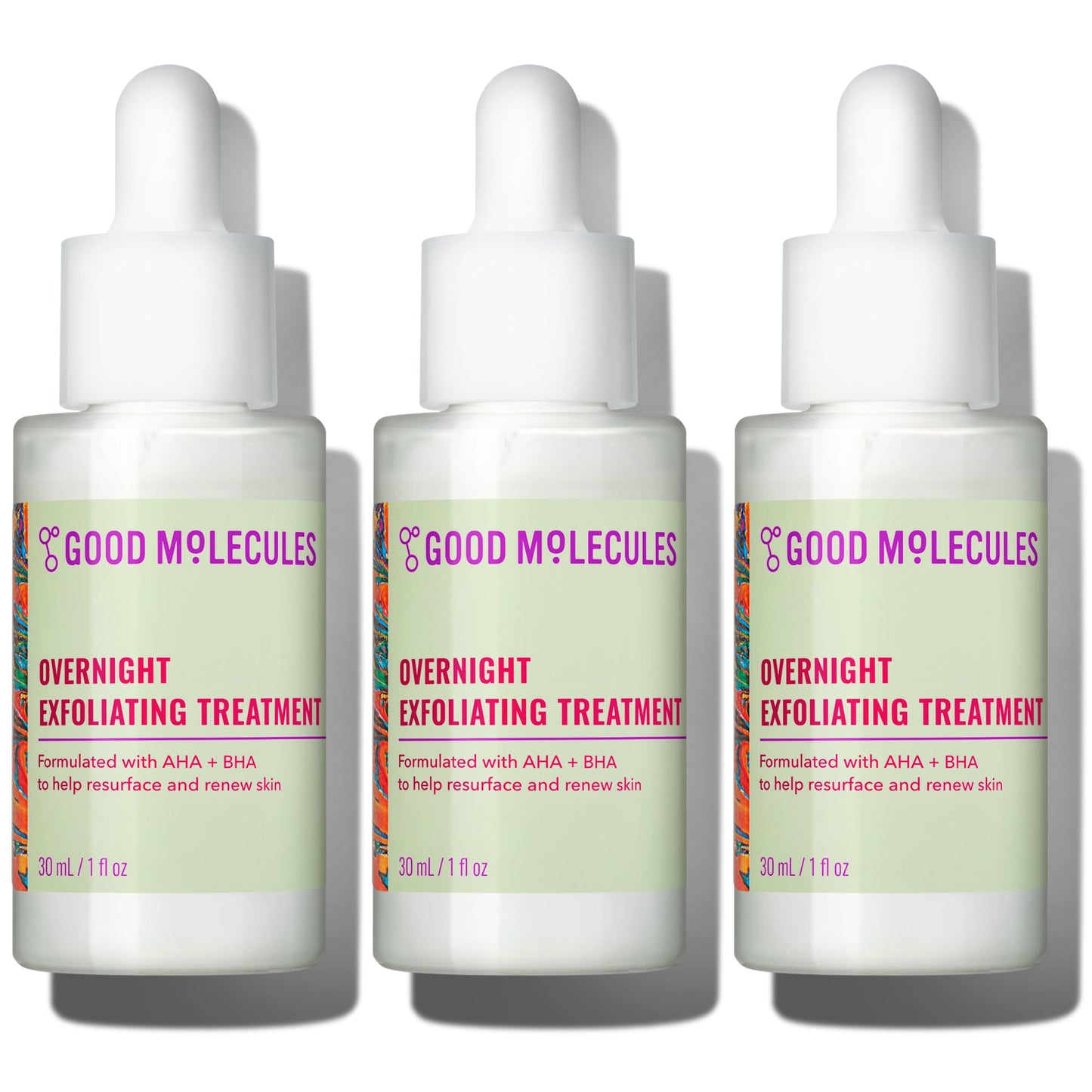 Good Molecules Overnight Exfoliating Treatment Pack 3 - 1 fl oz / 30 ml Each | Lightweight Face Exfoliator with AHA & BHA, Glycolic & Salicylic Acid Beauty and Personal Care Good Molecules Default Title